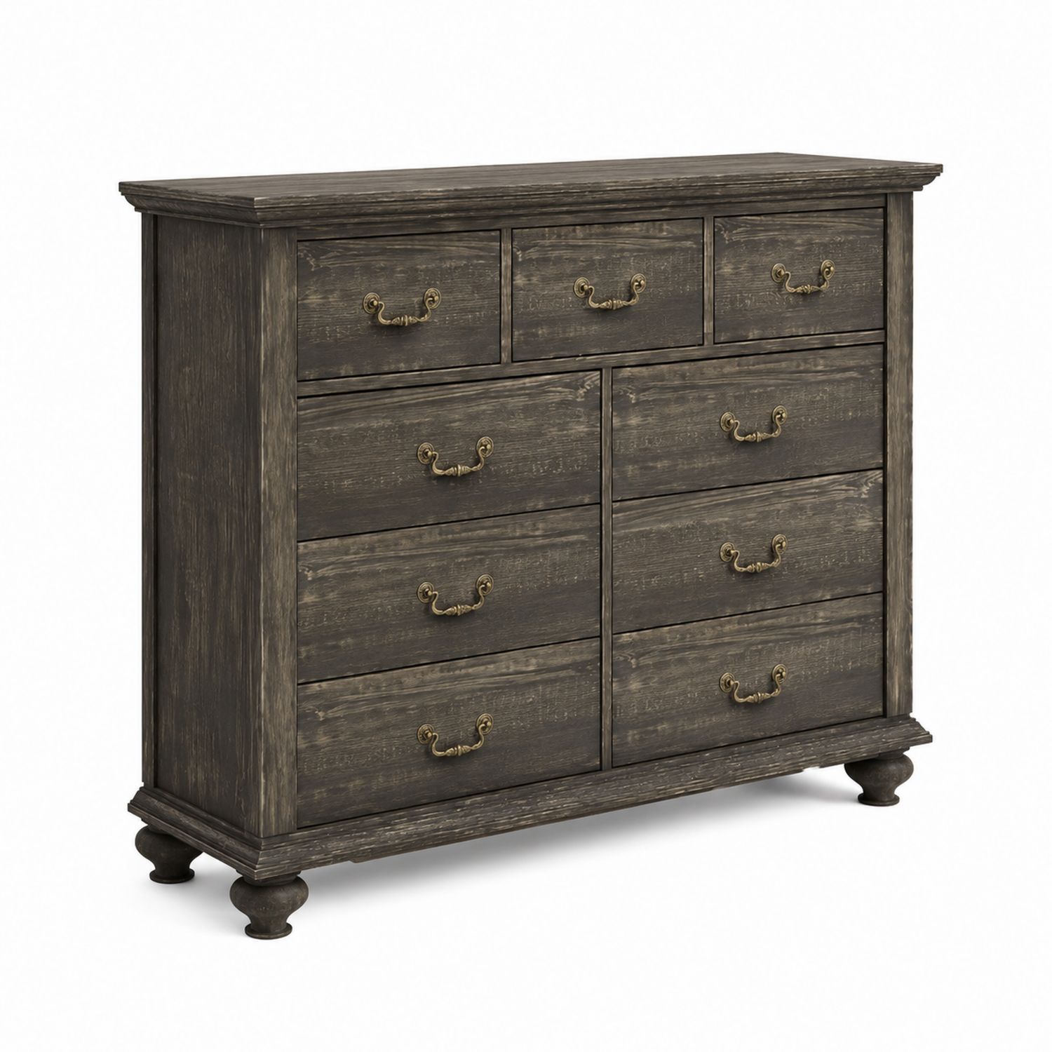 Cassettiera in legno con maniglie in ottone marrone 100x40x90 cm