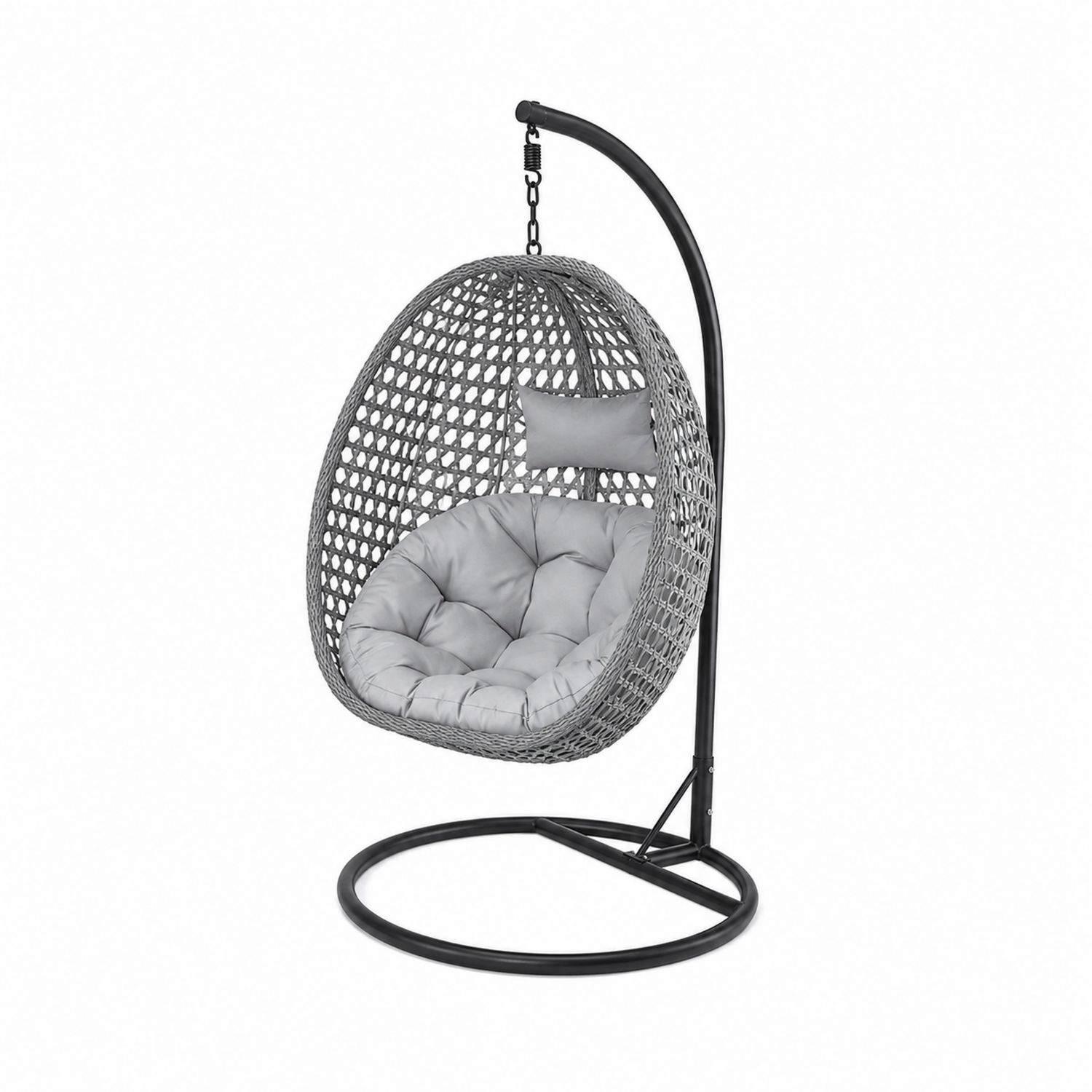Sedia sospesa in polyrattan grigia con supporto in acciaio nero