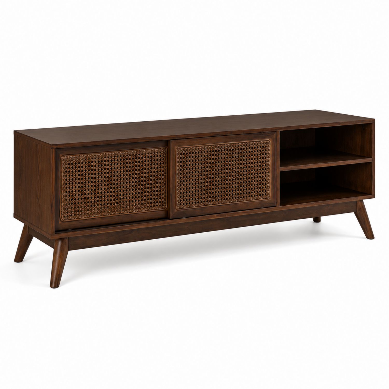 Mobile TV in Legno e Rattan Marrone Scuro 160x40x50 cm