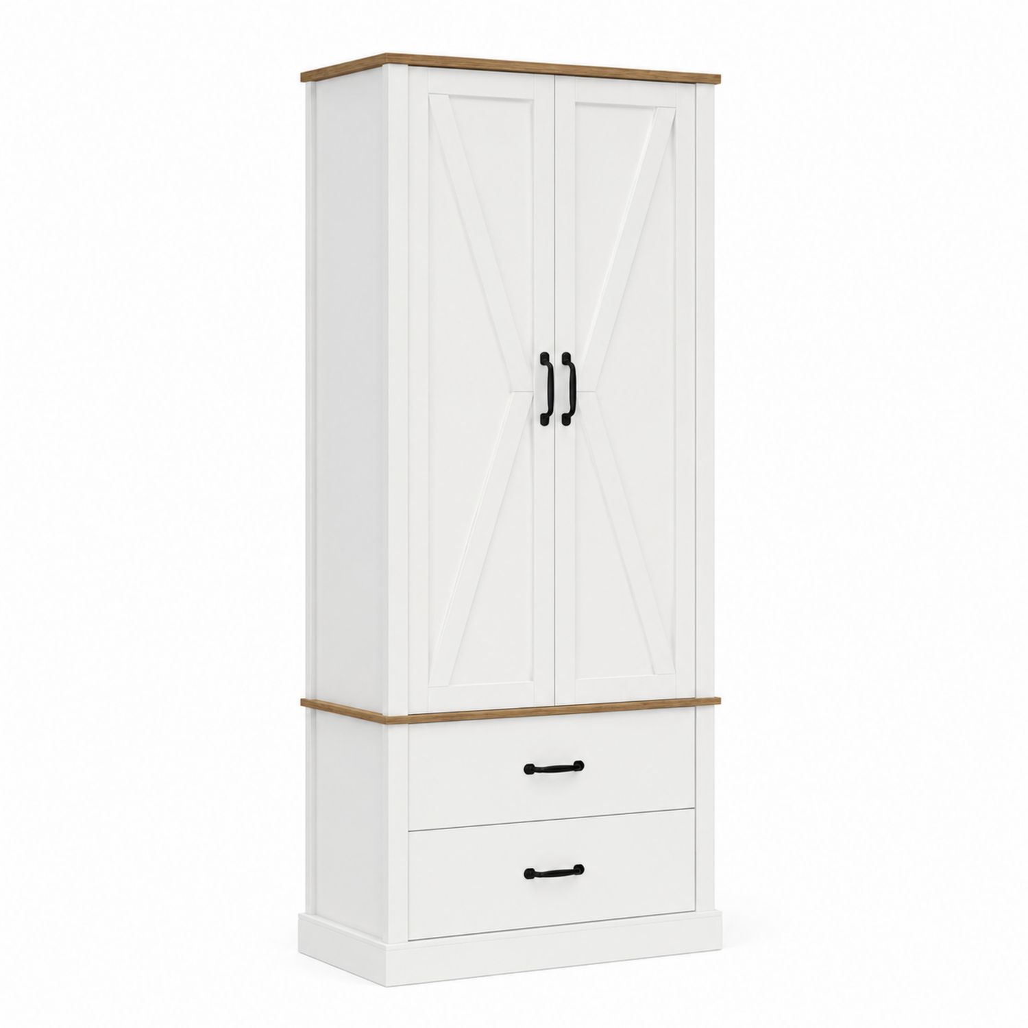 Armadio alto in MDF con due ante e due cassetti bianco e naturale