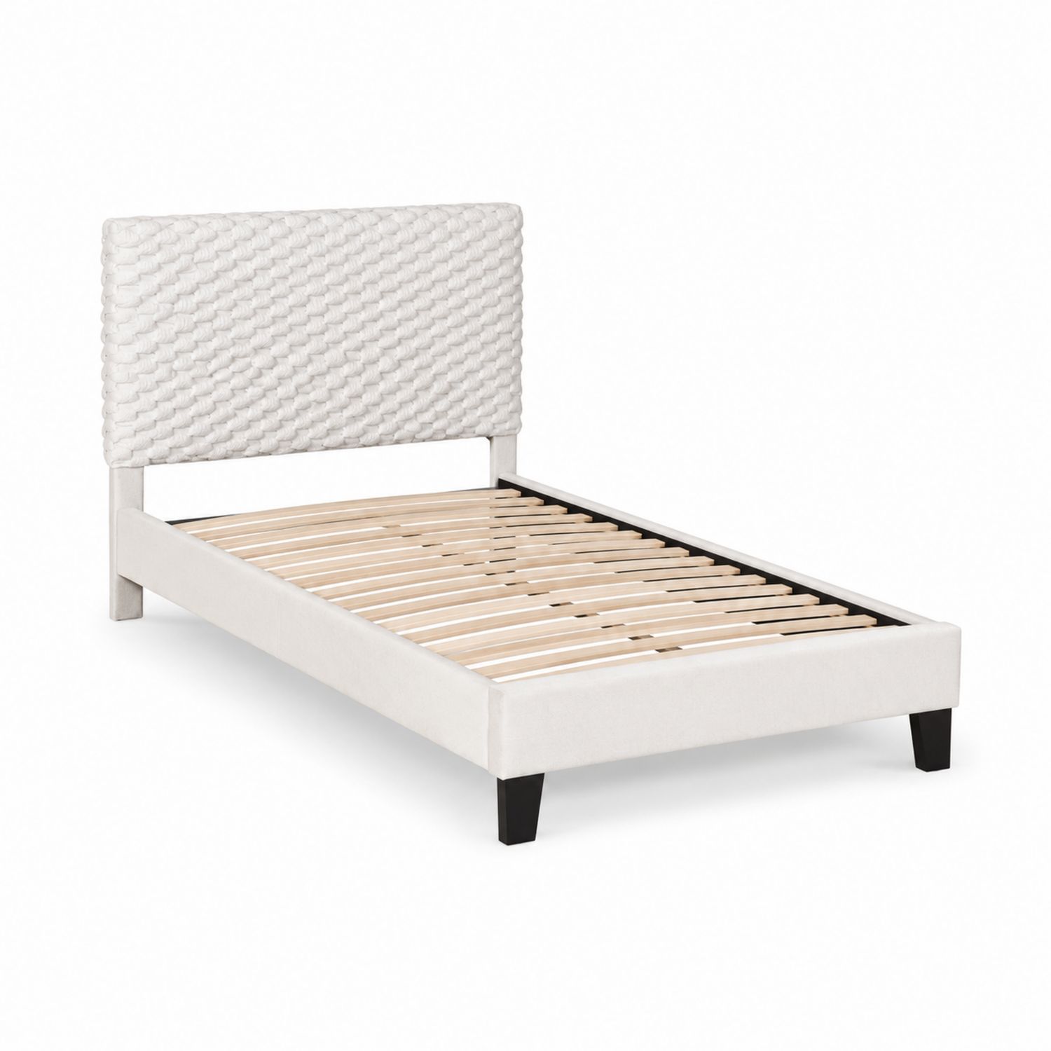 Letto singolo in tessuto con doghe in legno di betulla 200x100 cm
