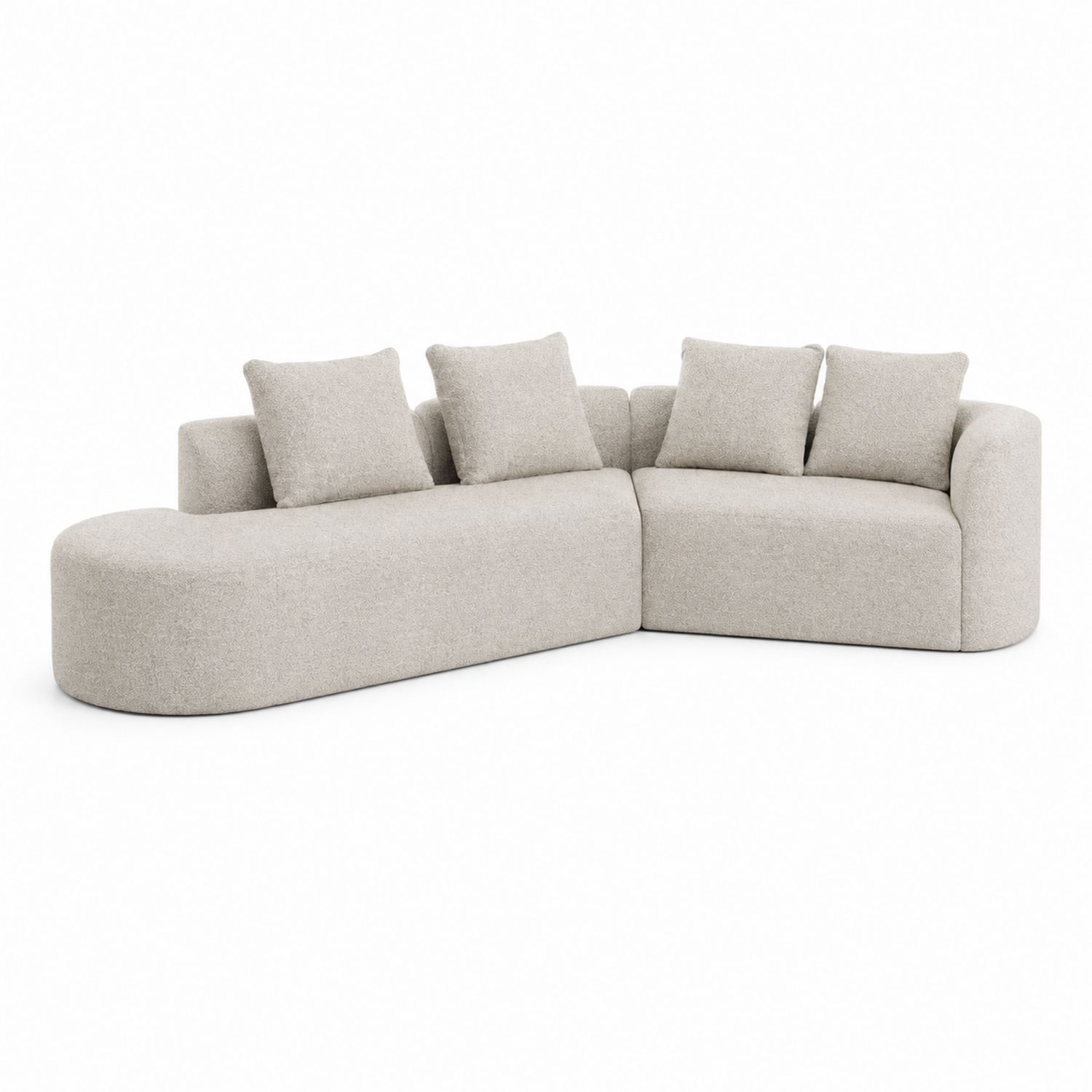 Divano angolare in tessuto beige con cuscini