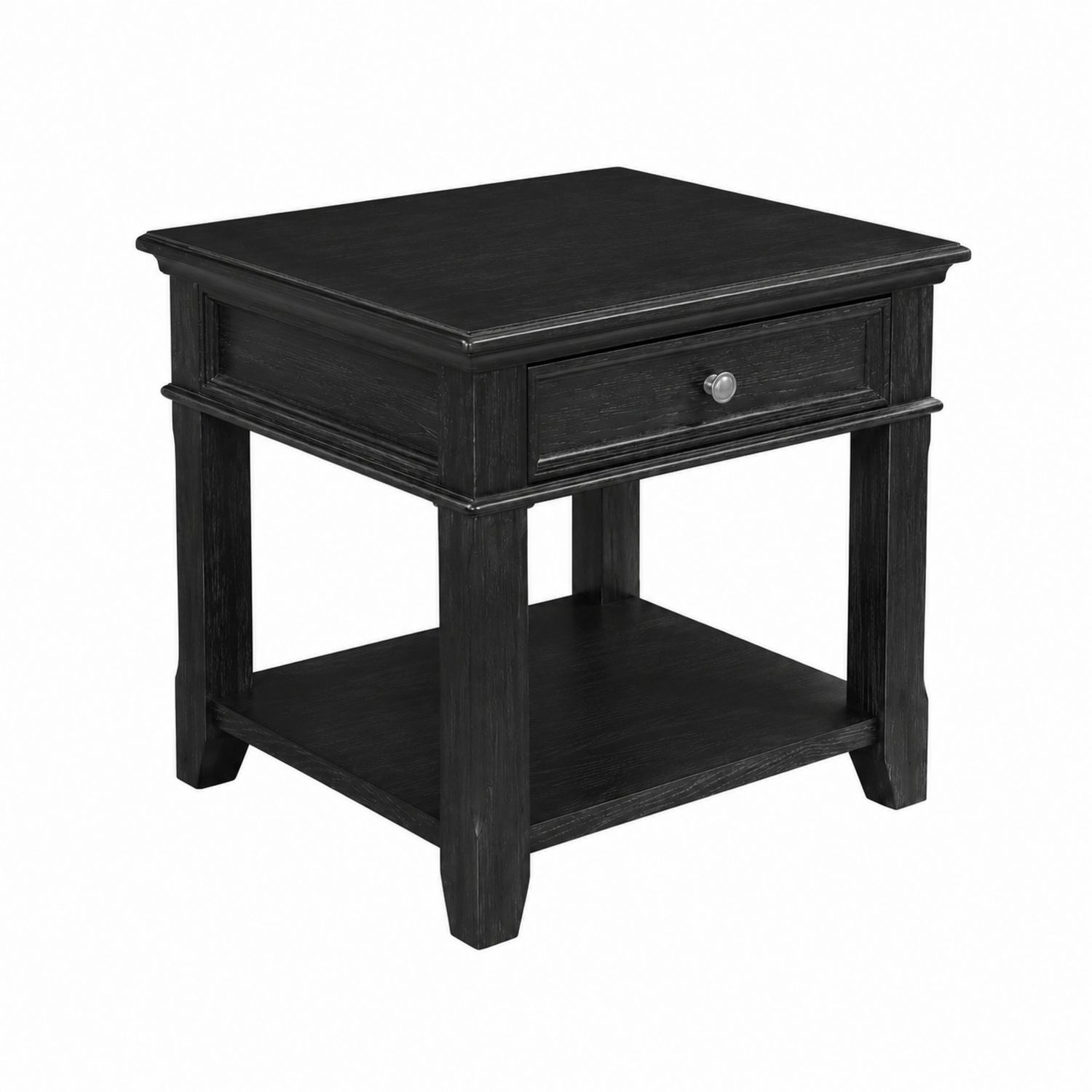 Tavolino da notte in legno con cassetto e ripiano nero