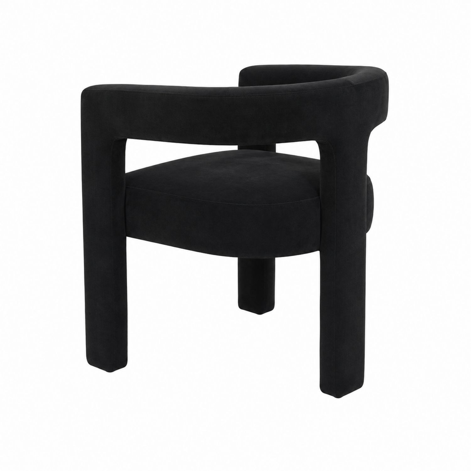 Sedia da pranzo in tessuto vellutato nero con schienale curvo