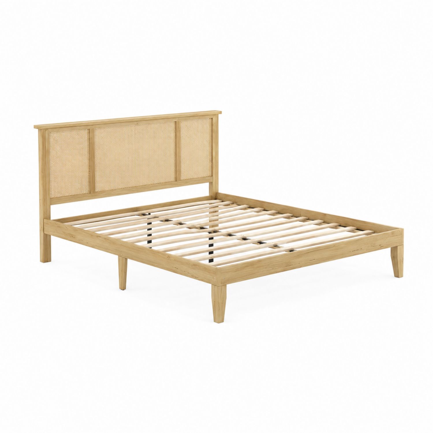 Letto matrimoniale in legno e vimini 200x160 cm Naturale