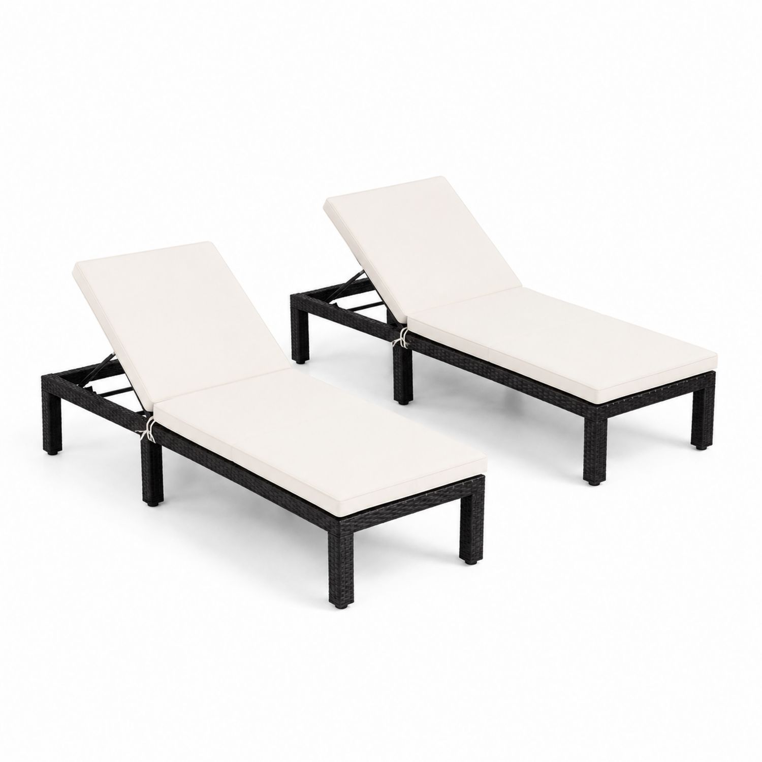 Set di lettini prendisole in rattan sintetico con cuscini crema