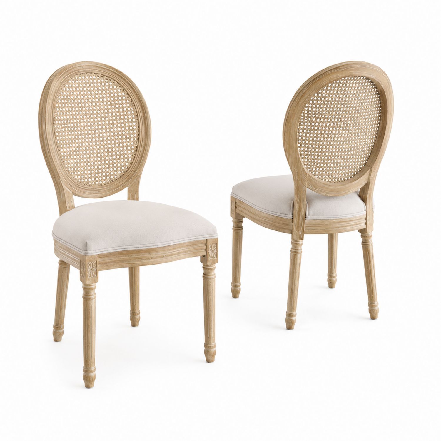 Set di Sedie in Legno e Rattan con Tessuto Beige