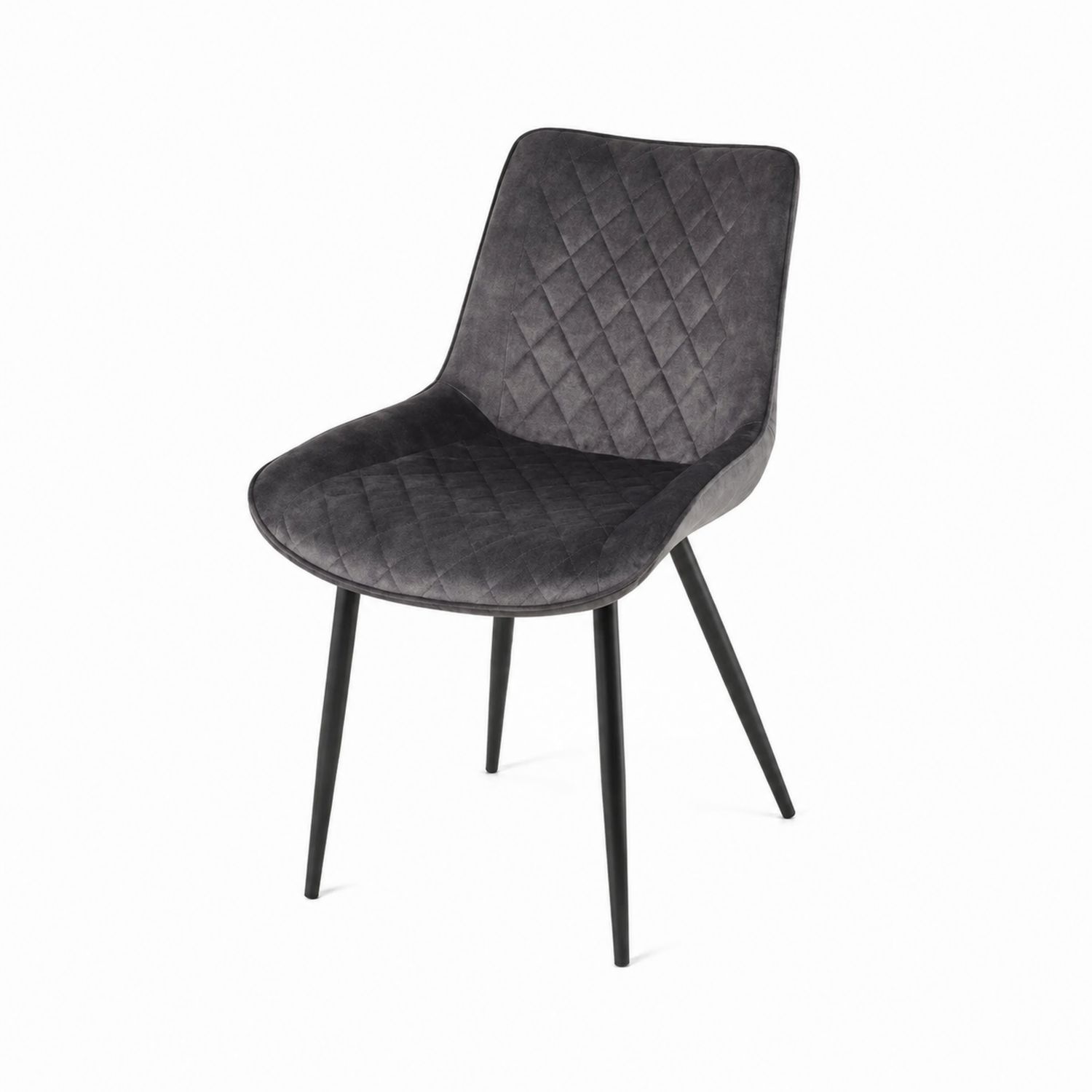 Sedia in velluto grigio con struttura in metallo