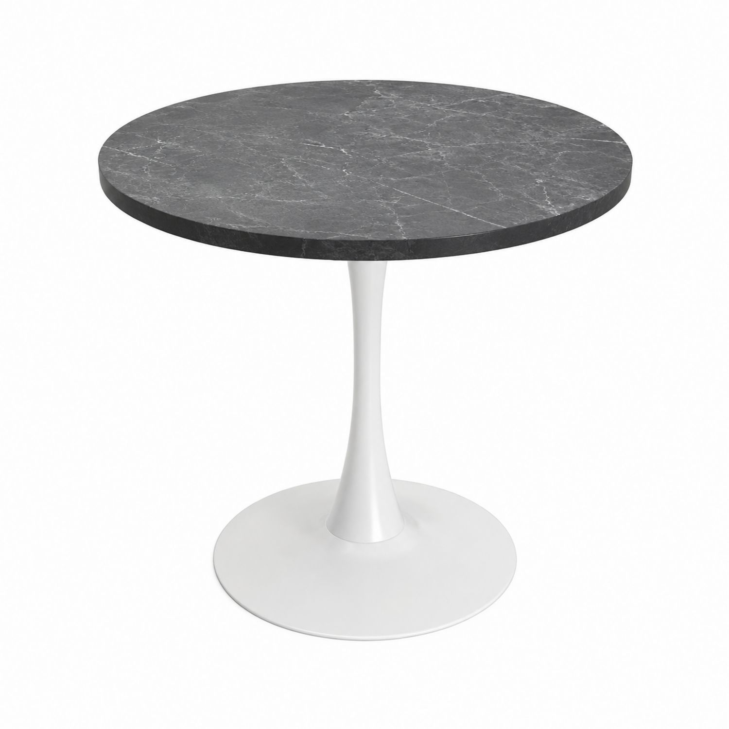 Tavolo rotondo in marmo nero con base in metallo bianco