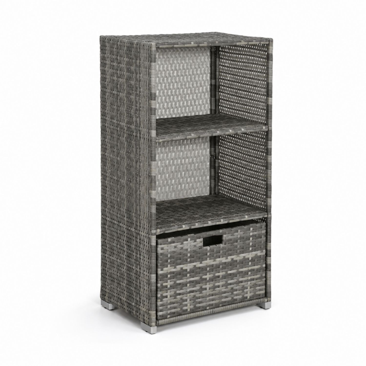 Scaffale Contenitore in Polyrattan Grigio con Ripiani e Cassetto-arviler