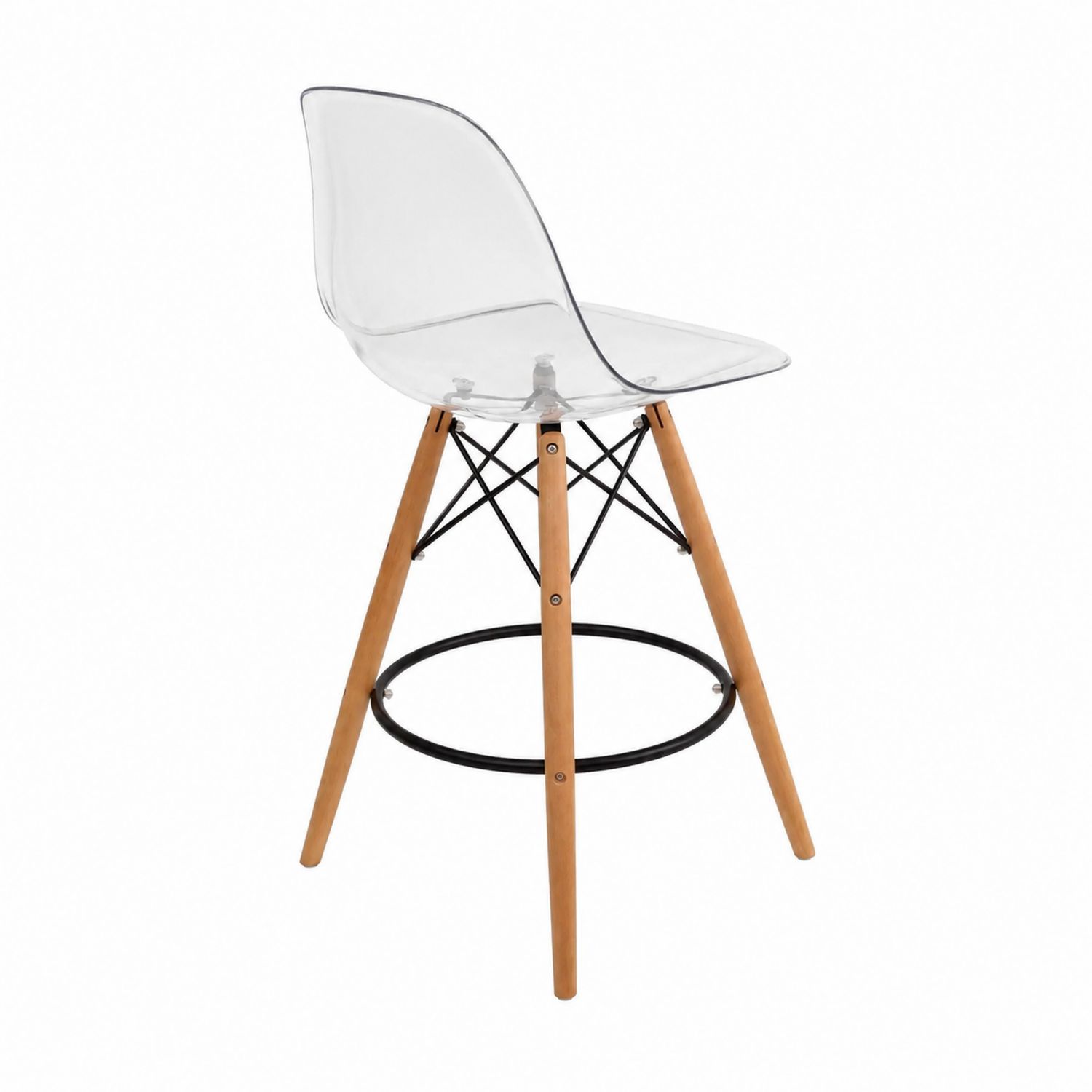 Sgabello da Bar in Plastica Trasparente con Gambe in Legno-arviler