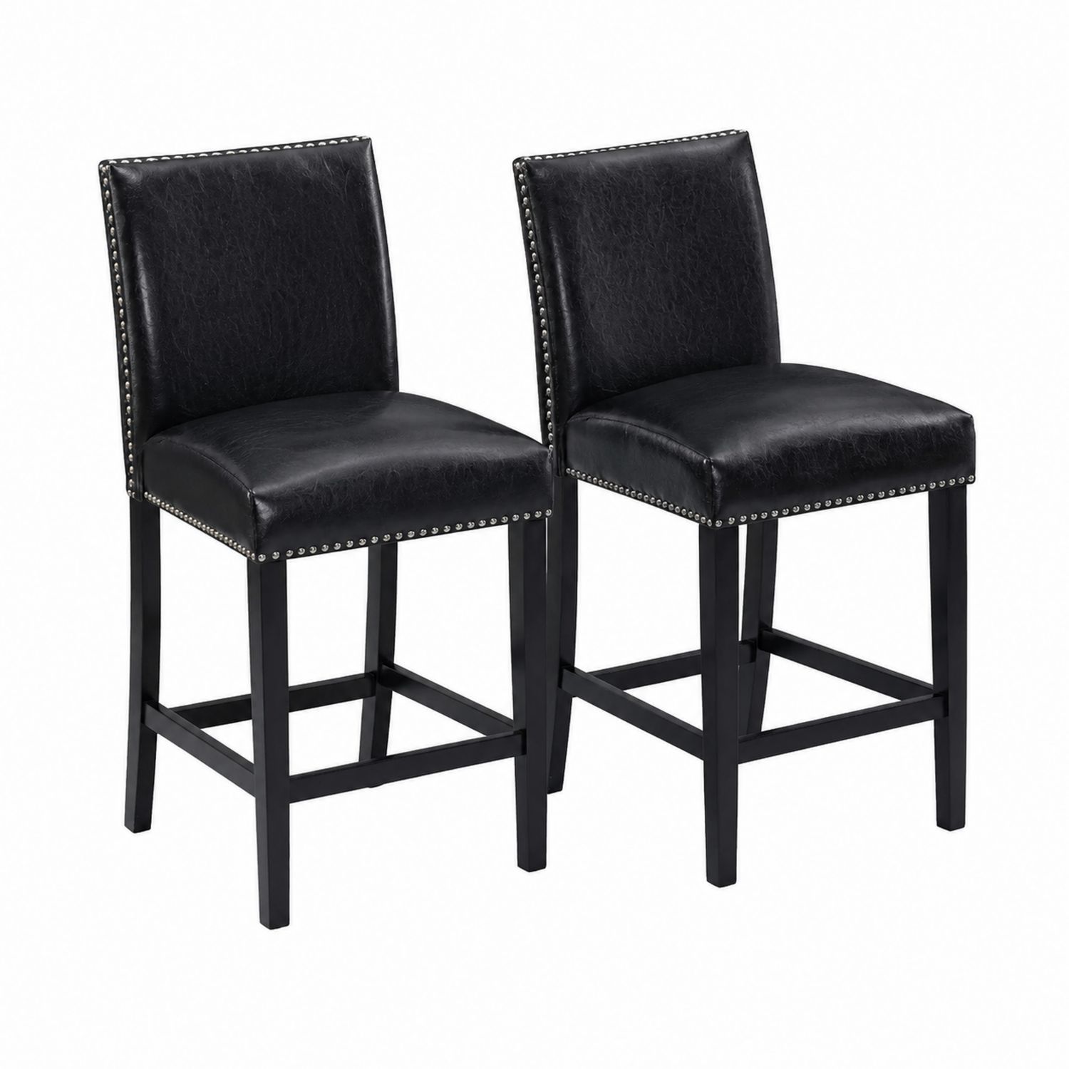Set di 2 sgabelli da bar in pelle sintetica nera con struttura in legno-arviler