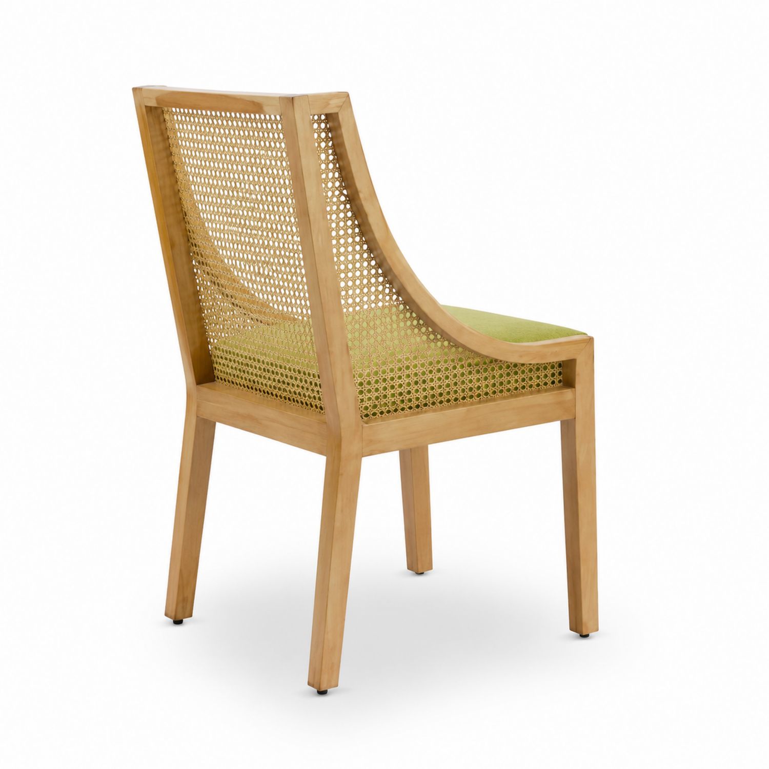 Sedia in legno con schienale in rattan e seduta verde-arviler