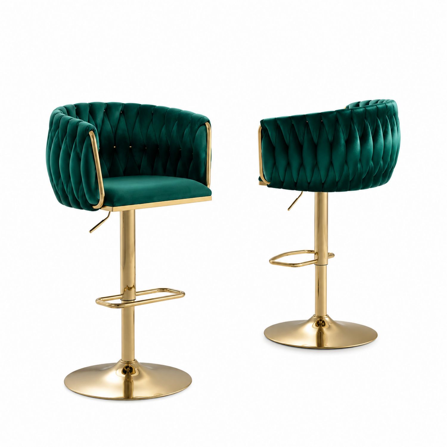 Sgabello da Bar in Velluto Verde con Base in Metallo-arviler