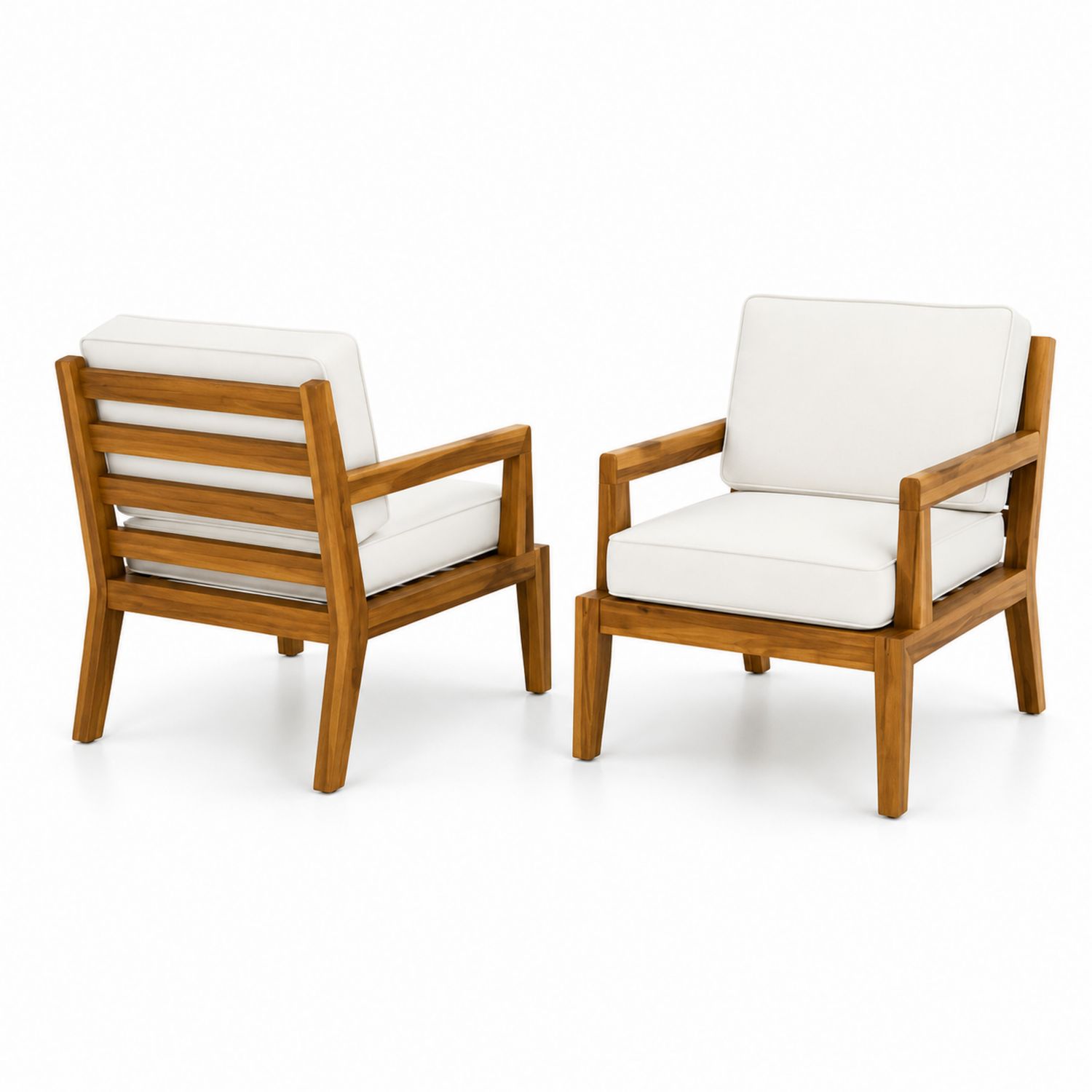 Set di 2 sedie da esterno in legno di acacia con cuscini in poliestere bianco-arviler