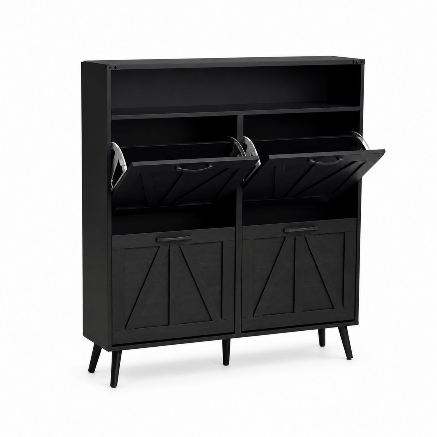 Scarpiera in MDF Nero con Ante Ribaltabili e Ripiano-arviler