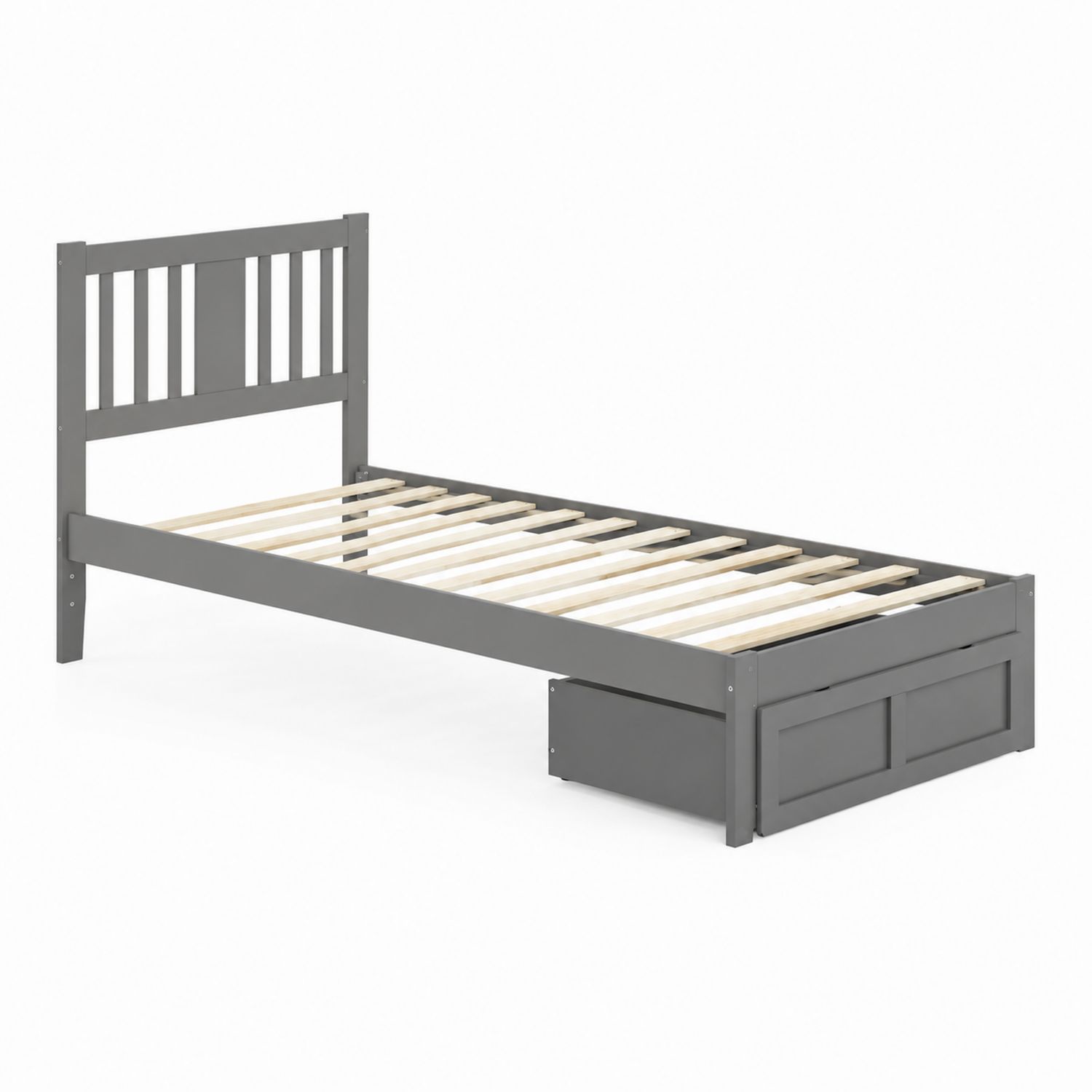Letto Singolo in Legno di Pino con Cassetto Grigio-arviler