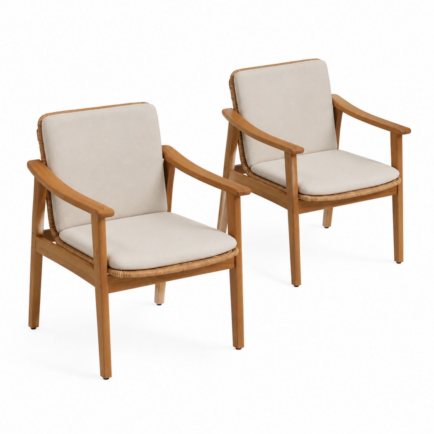 Set di Sedie da Esterno in Legno e Rattan con Cuscini in Tessuto Beige-arviler