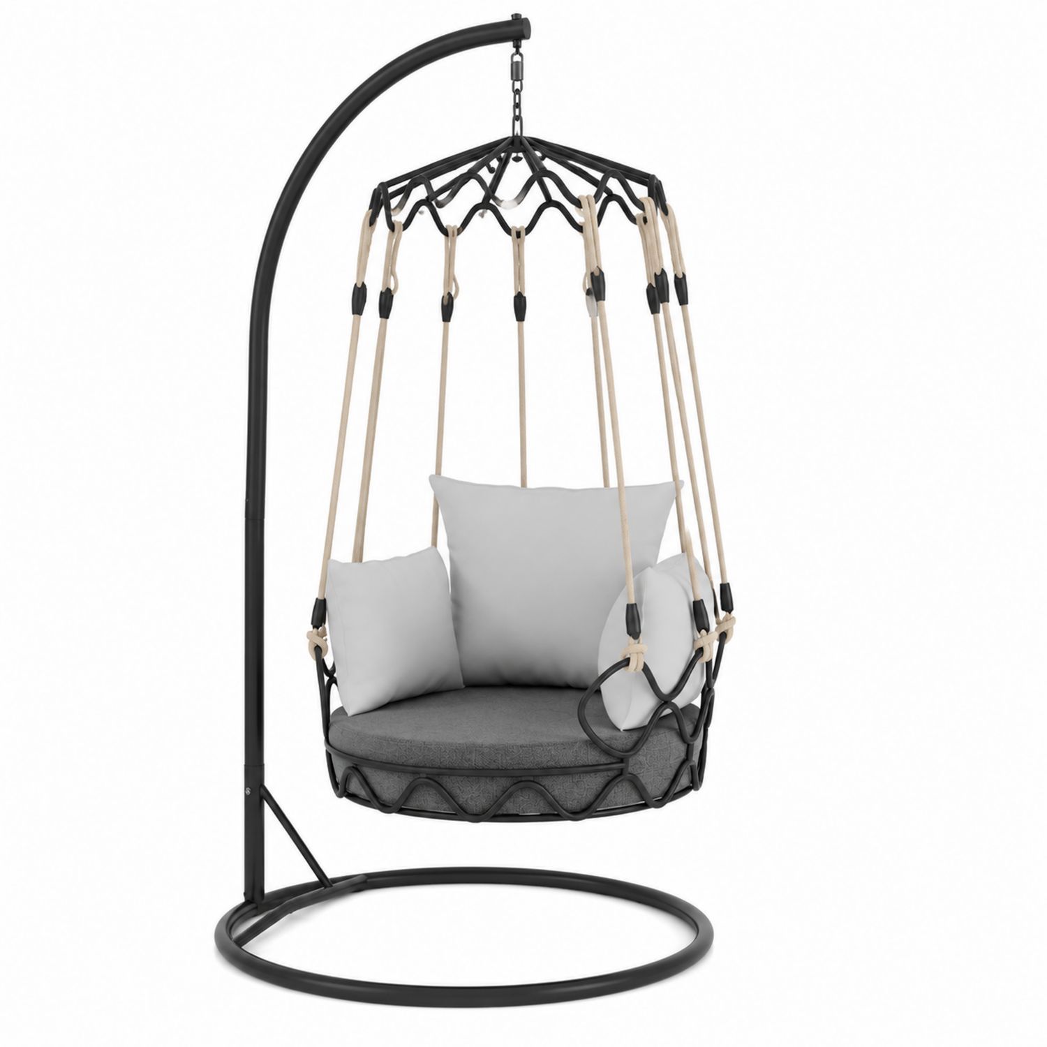 Poltrona Sospesa da Esterno Grigio/Nero Metallo e Poliestere Ø 100 cm-arviler
