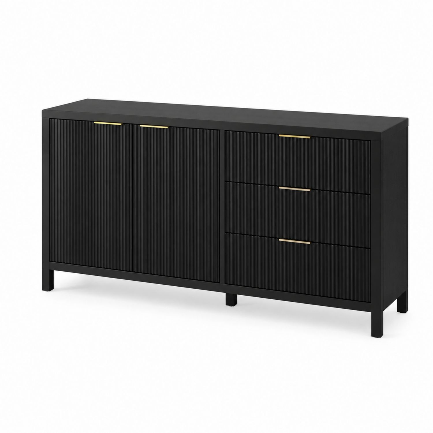 Credenza rettangolare in legno con cassetti e ante nere-arviler