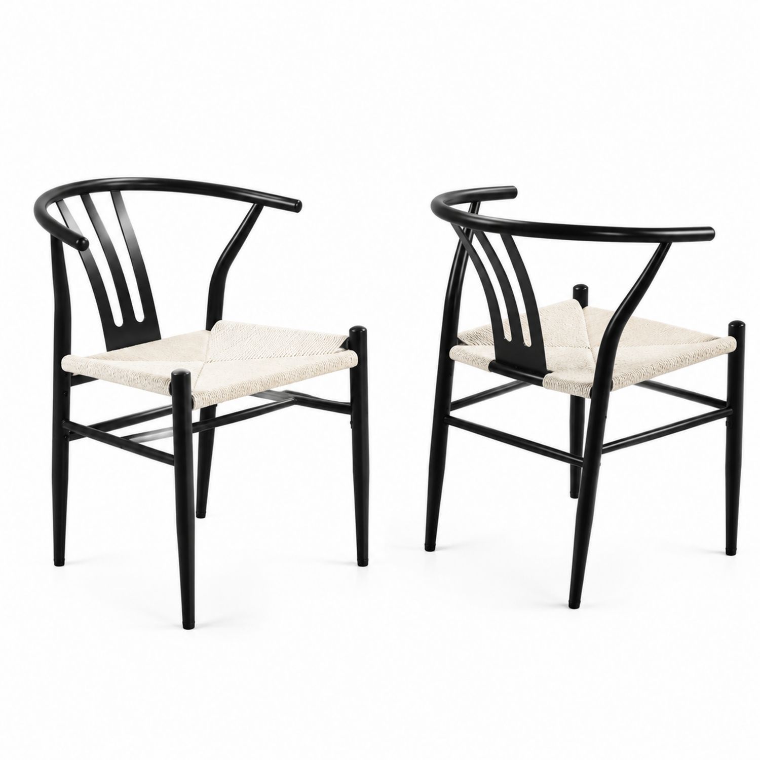 Set di 2 Sedie in Metallo e Rattan Nero/Bianco-arviler