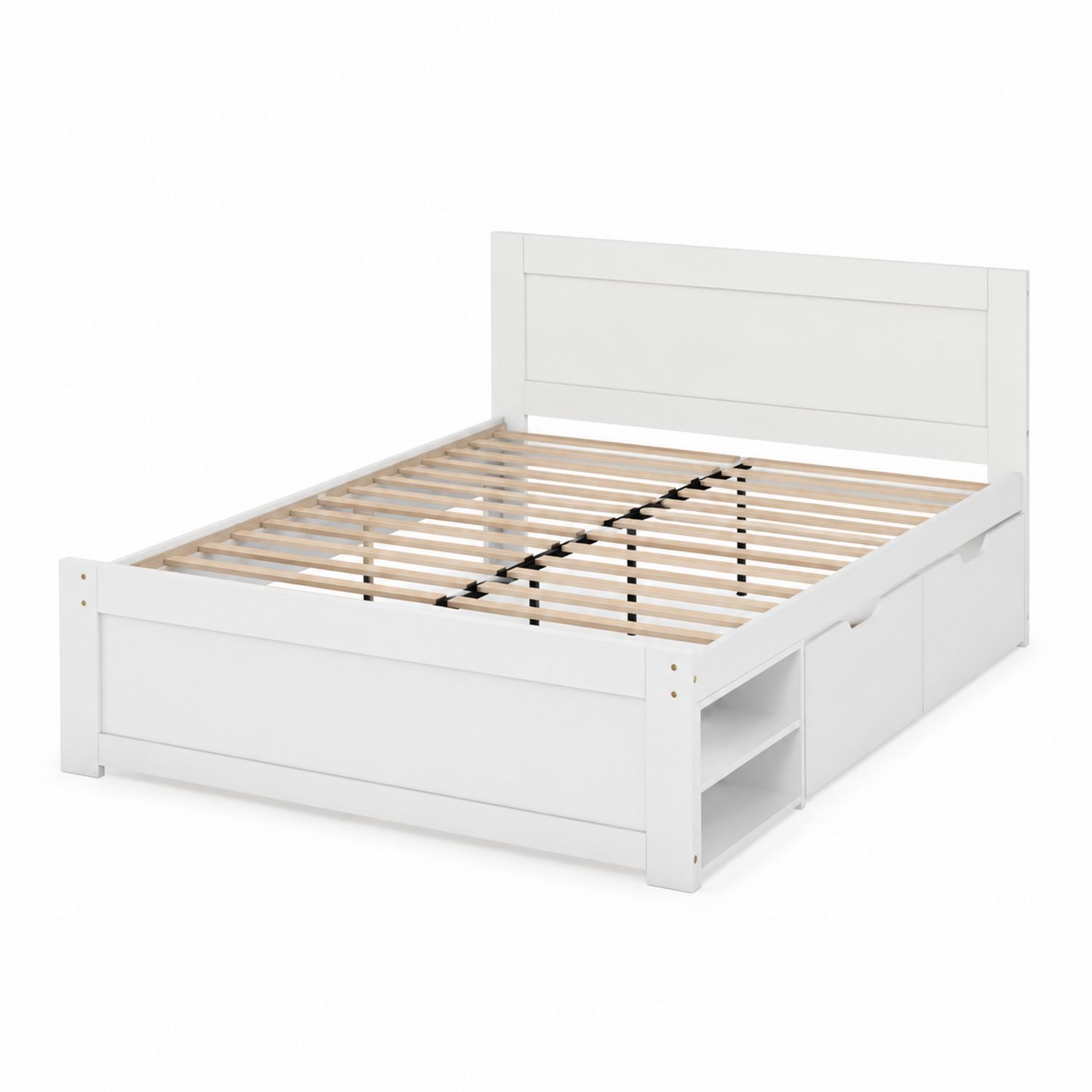 Letto matrimoniale in legno bianco con cassetti e scaffale 200x160 cm-arviler