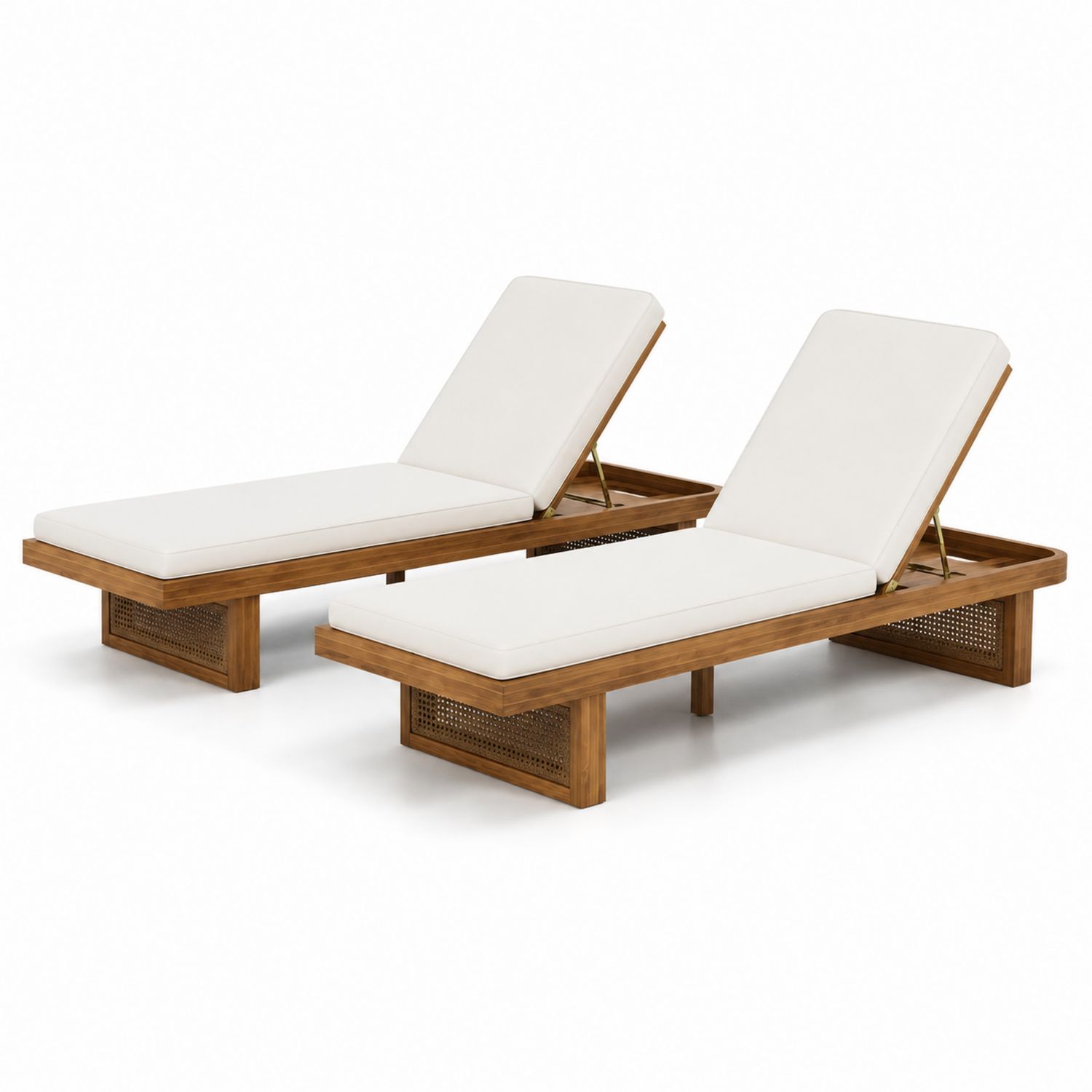 Lettini in Legno di Teak con Cuscini Regolabili Bianchi-arviler