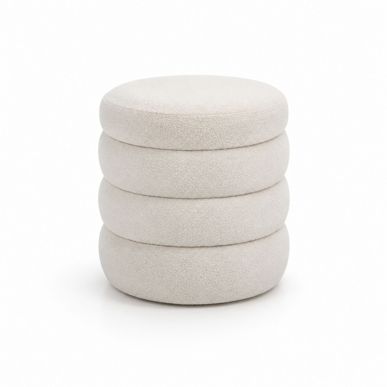 Pouf Tondo in Bouclé Crema 40x40 cm-arviler