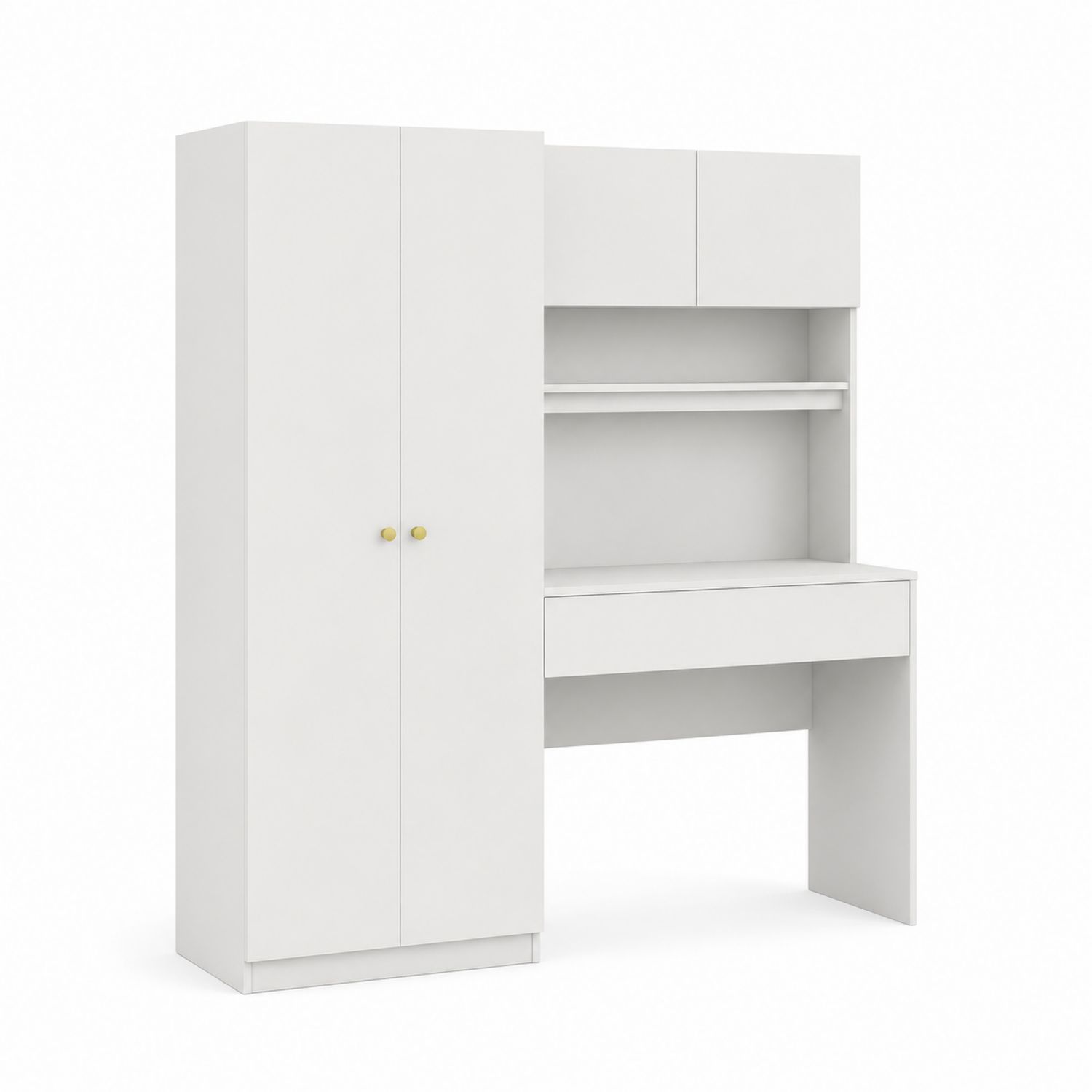 Armadio multifunzione bianco con scrivania integrata e scaffali in MDF-arviler