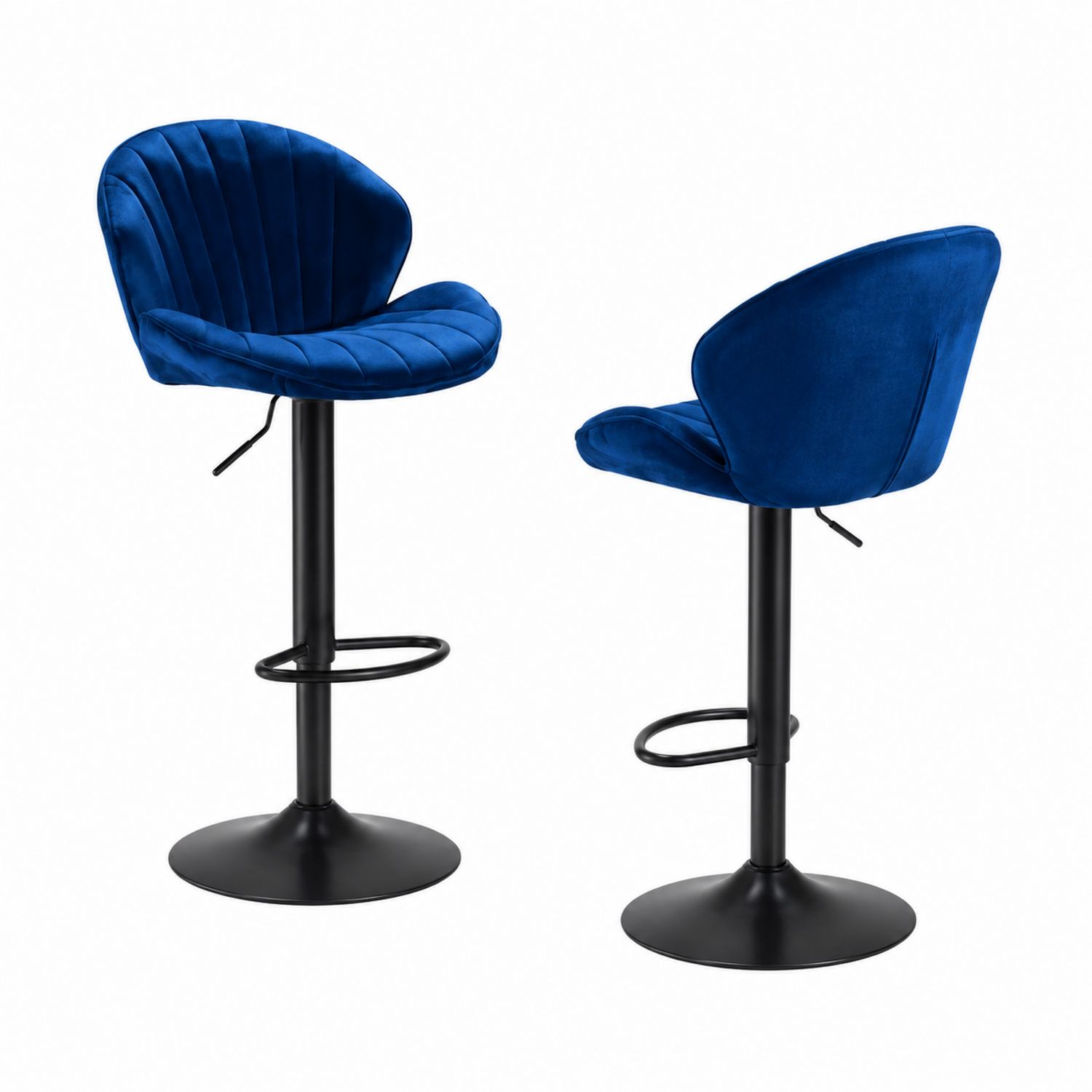 Set di 2 sgabelli da bar in velluto blu con base in metallo nero-arviler