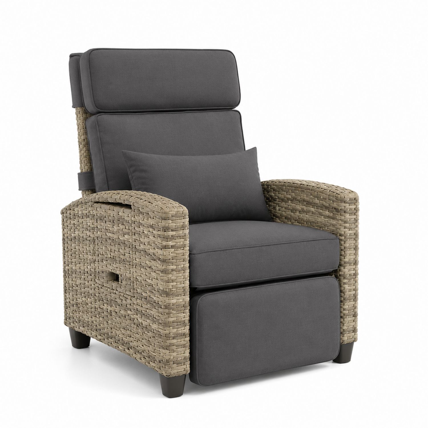 Poltrona reclinabile in rattan con cuscini in tessuto grigio-arviler