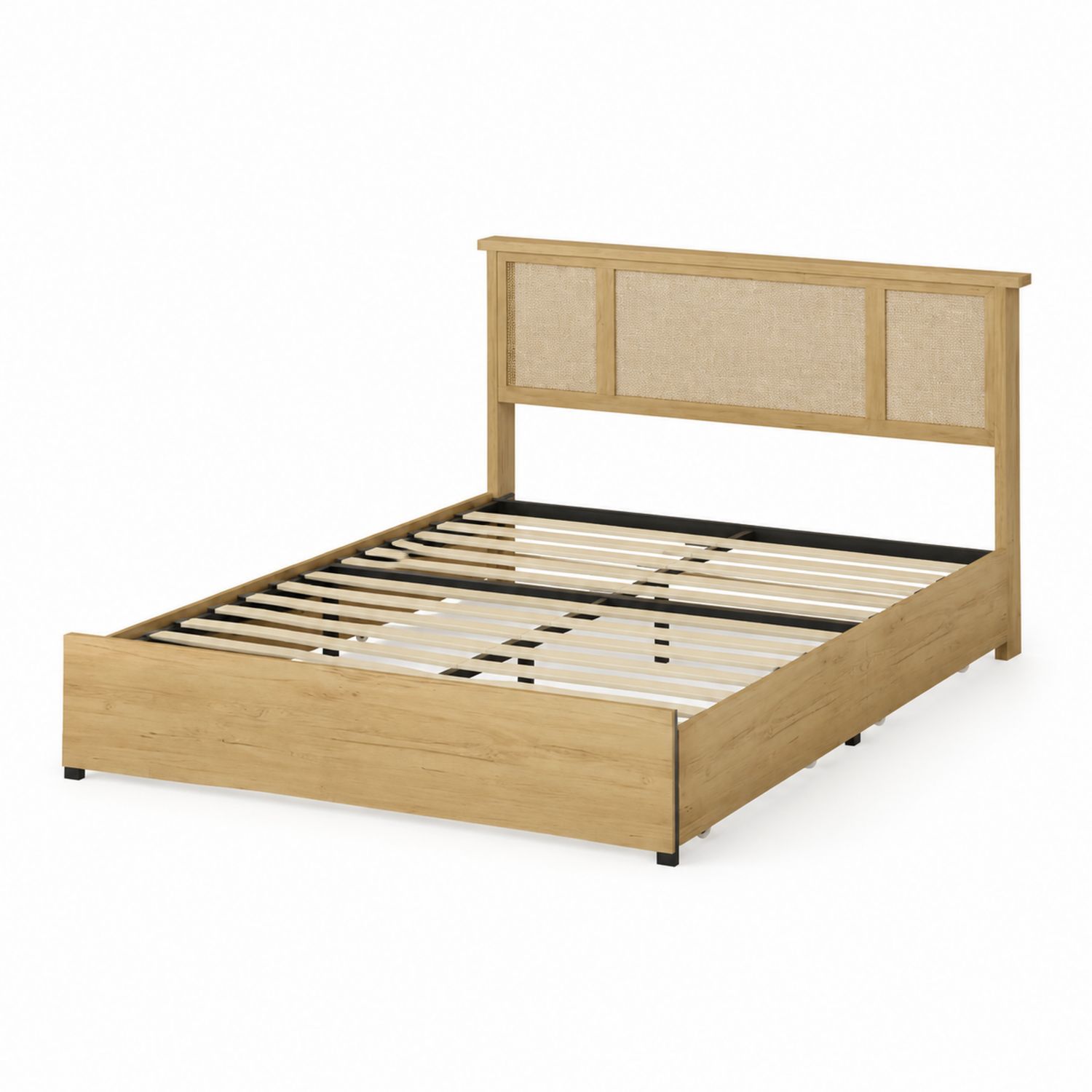 Letto Matrimoniale in Legno e Rattan con Testiera-arviler