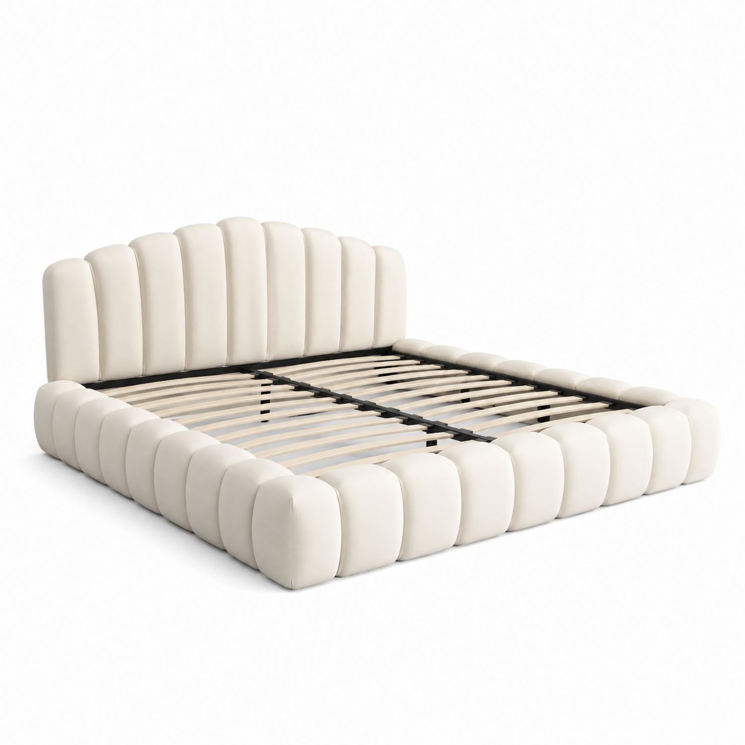 Letto matrimoniale imbottito in tessuto bianco-arviler