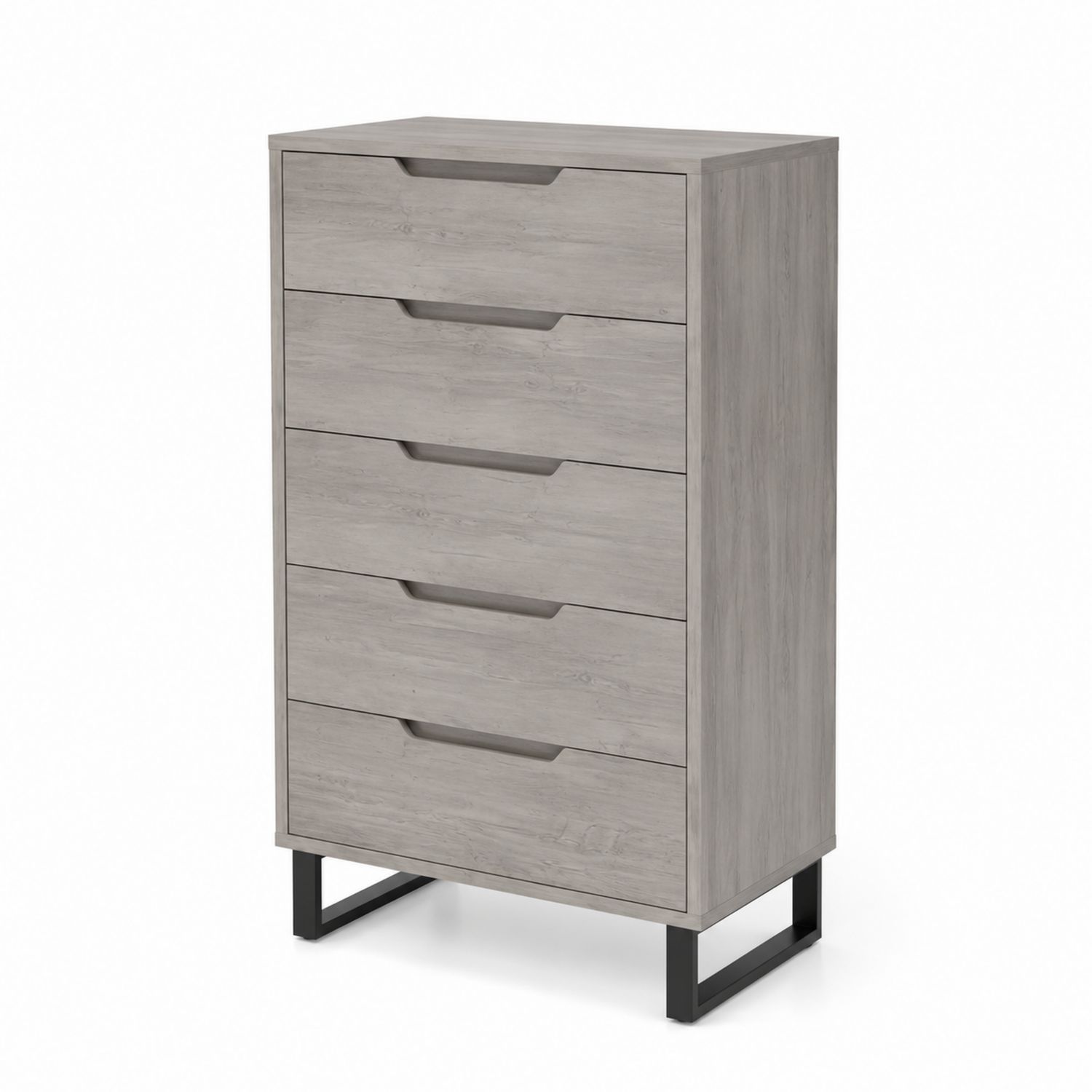 Cassettiera a 5 cassetti in legno con base in metallo Grigio 80x40x120 cm-arviler