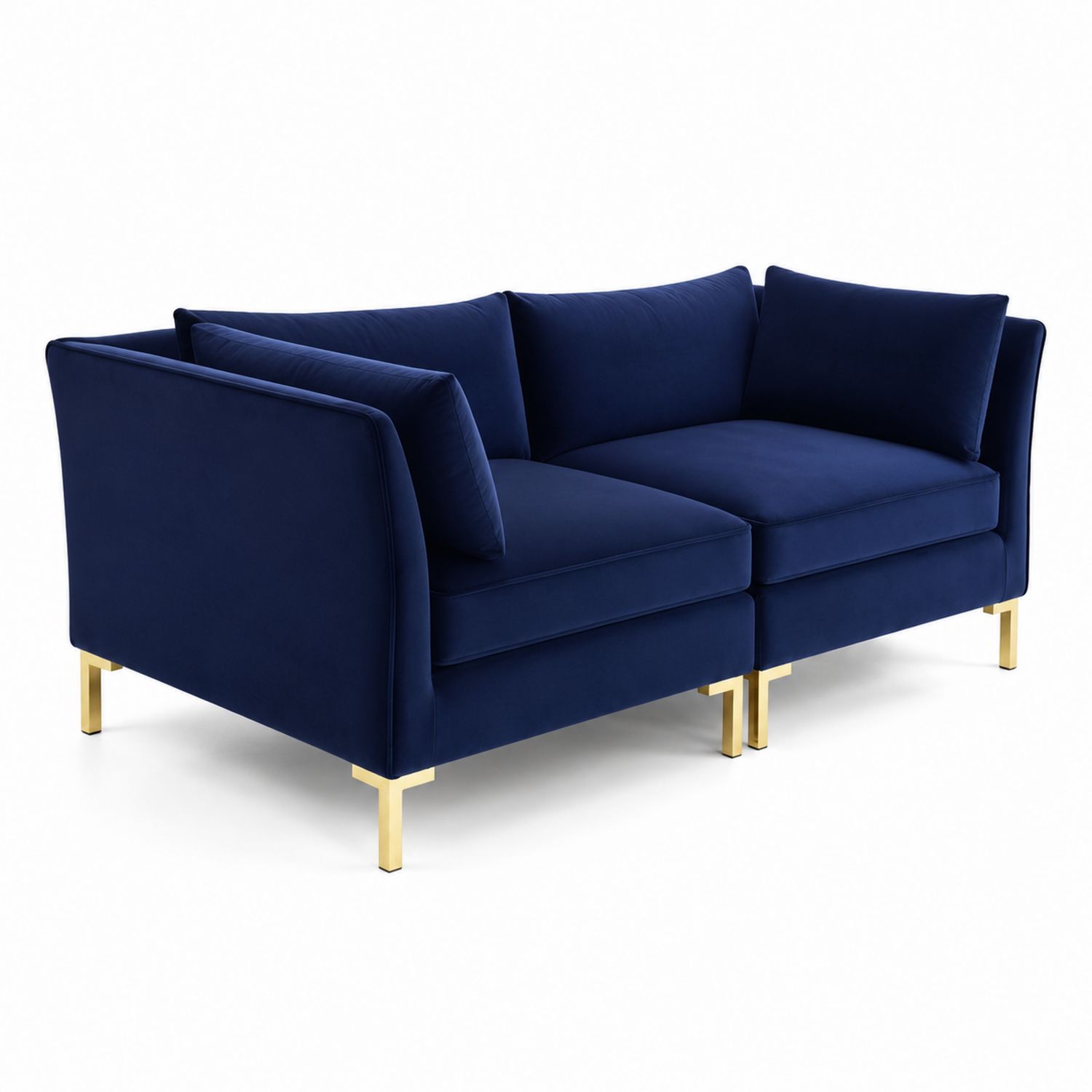 Divano in Velluto Blu a 2 Posti con Gambe in Metallo Dorato-arviler
