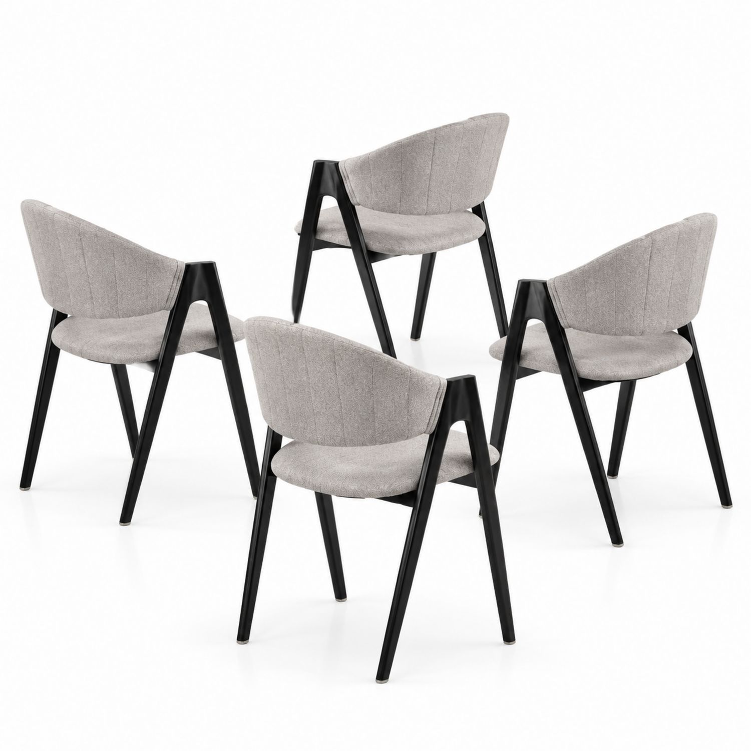 Set di 4 Sedie in Tessuto Grigio con Struttura in Legno-arviler