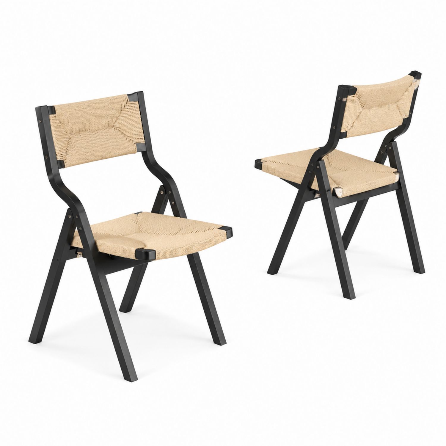 Set di 2 sedie pieghevoli in metallo e corda Beige/Nero-arviler