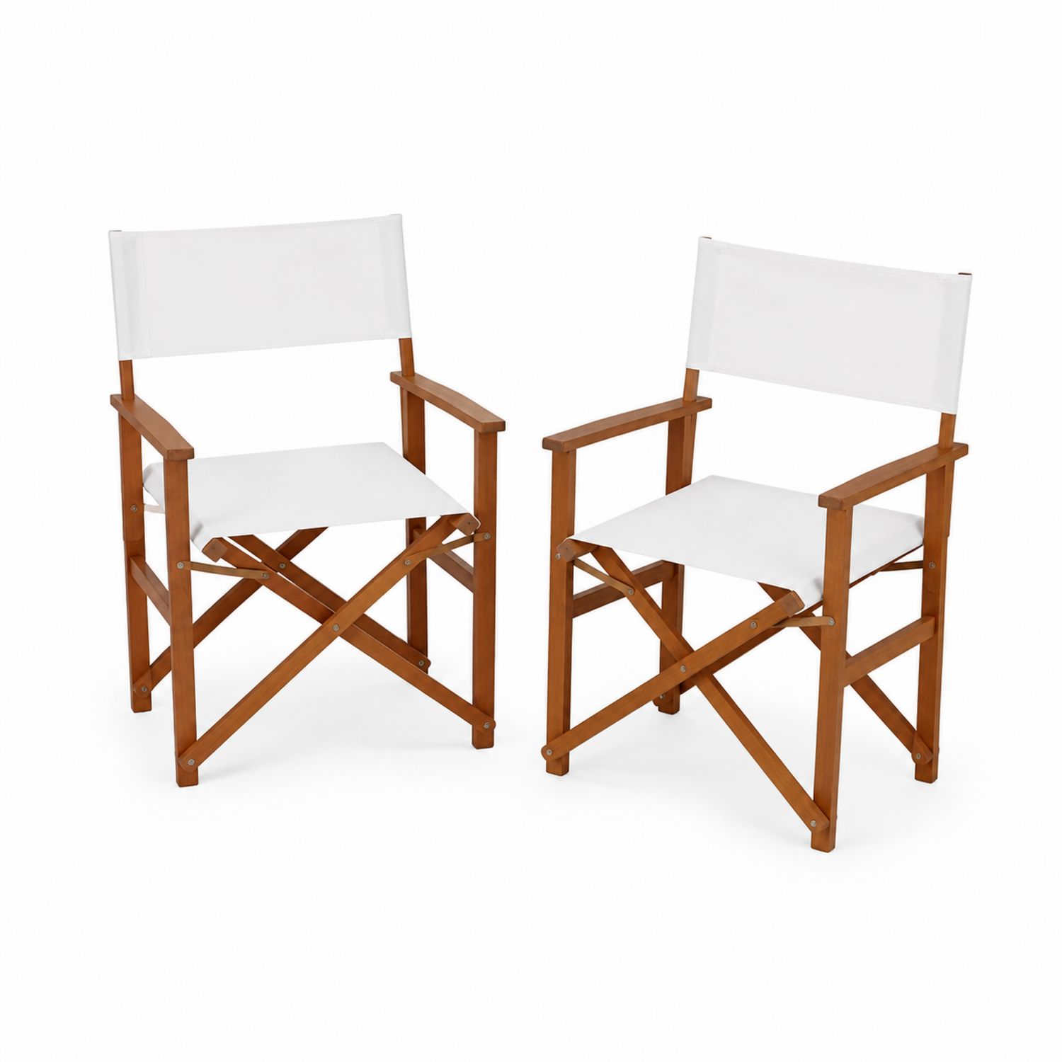 Set di 2 Sedie da Regista in Legno e Tessuto Bianco-arviler