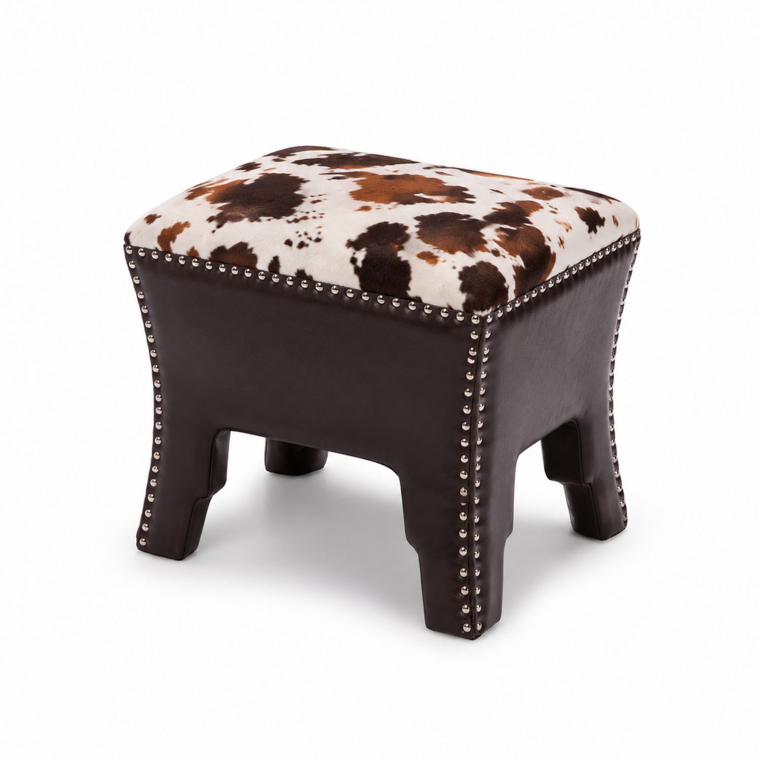 Pouf quadrato in pelle e tessuto marrone e bianco 40x40x40 cm-arviler