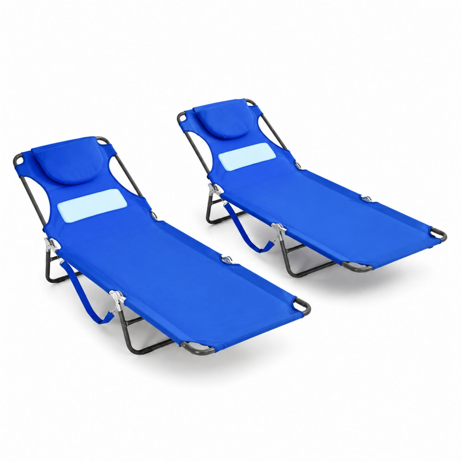 Set di 2 Sdraio Pieghevoli in Poliestere Blu con Struttura in Acciaio-arviler