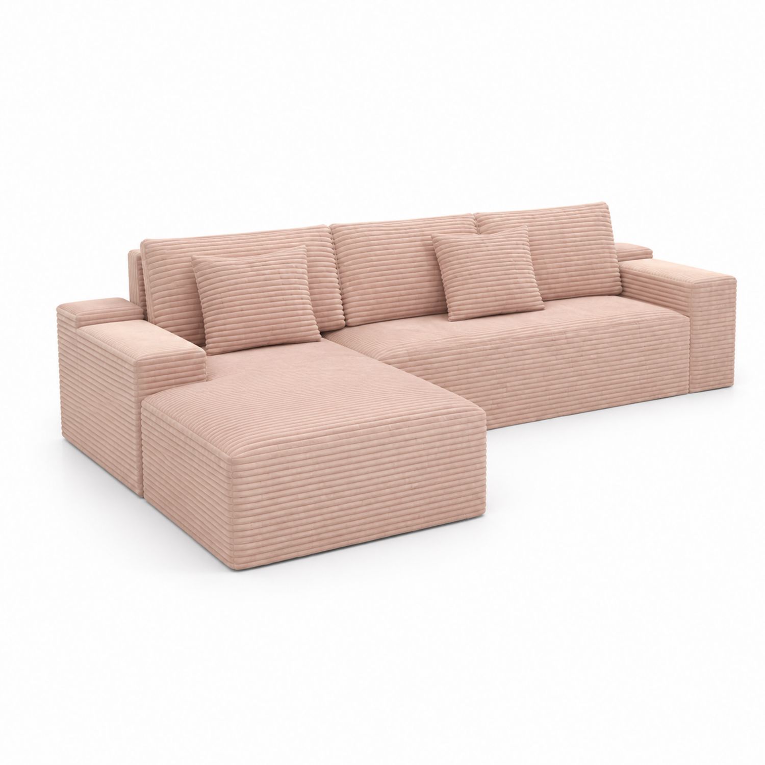 Divano angolare velluto a coste rosa con chaise longue-arviler