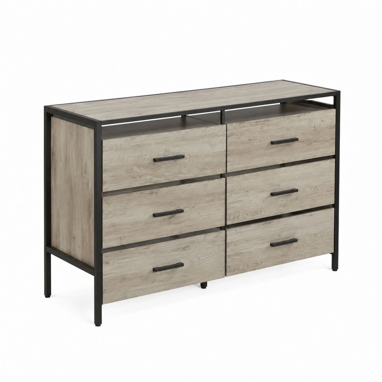 Cassettiera in Legno e Metallo a 6 Cassetti Grigio Chiaro-arviler