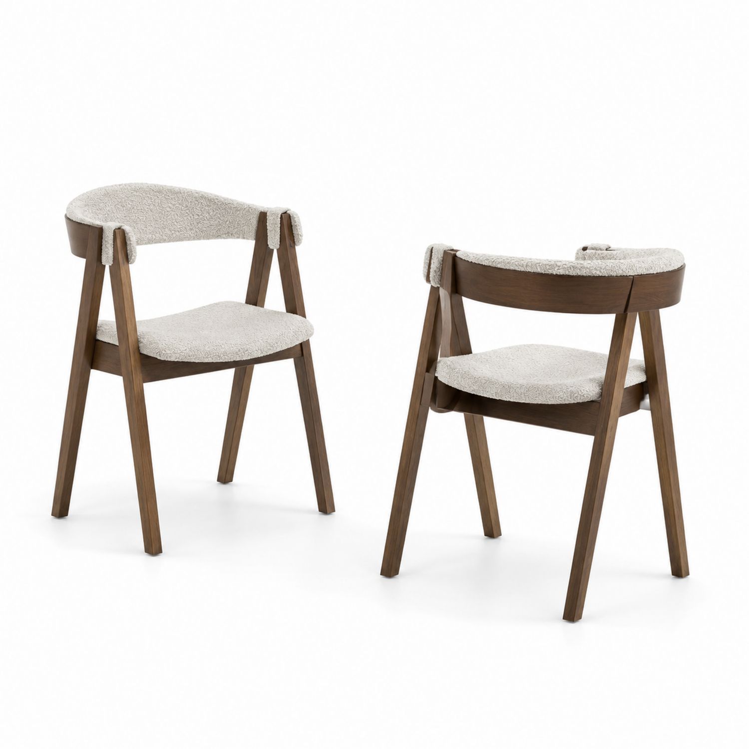 Set di 2 Sedie in Legno con Rivestimento Bouclé Beige-arviler