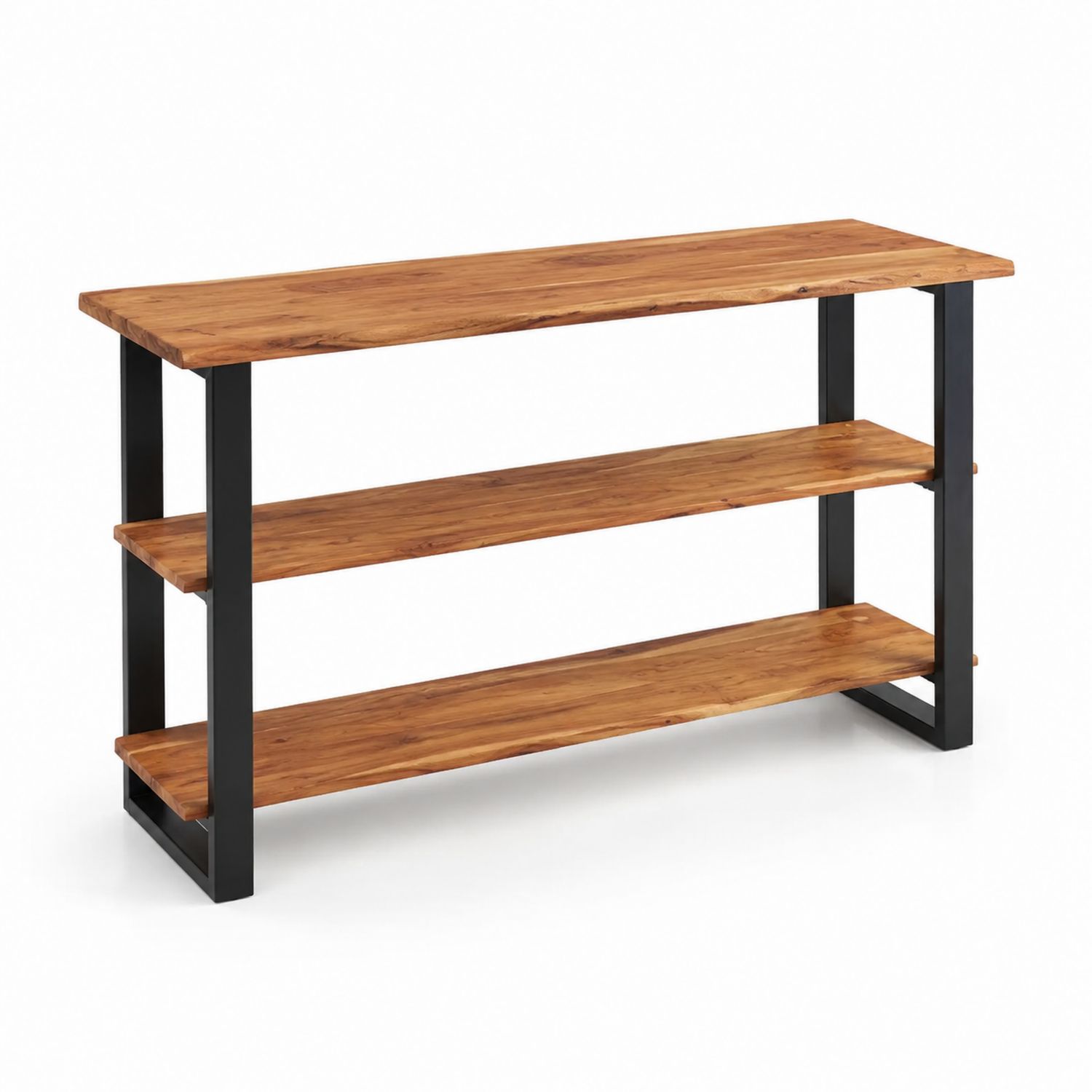 Consolle rettangolare con ripiani in legno di acacia e metallo nero 120x35x80 cm-arviler