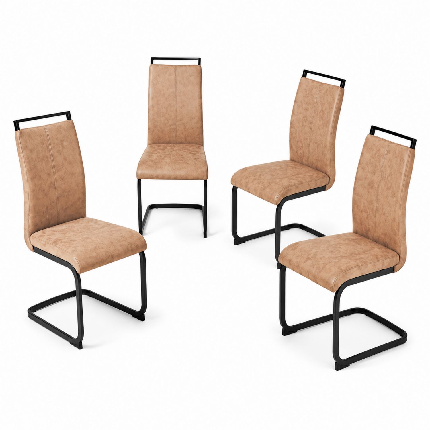 Set di 4 Sedie in Finta Pelle Marrone con Telaio in Metallo Nero-arviler