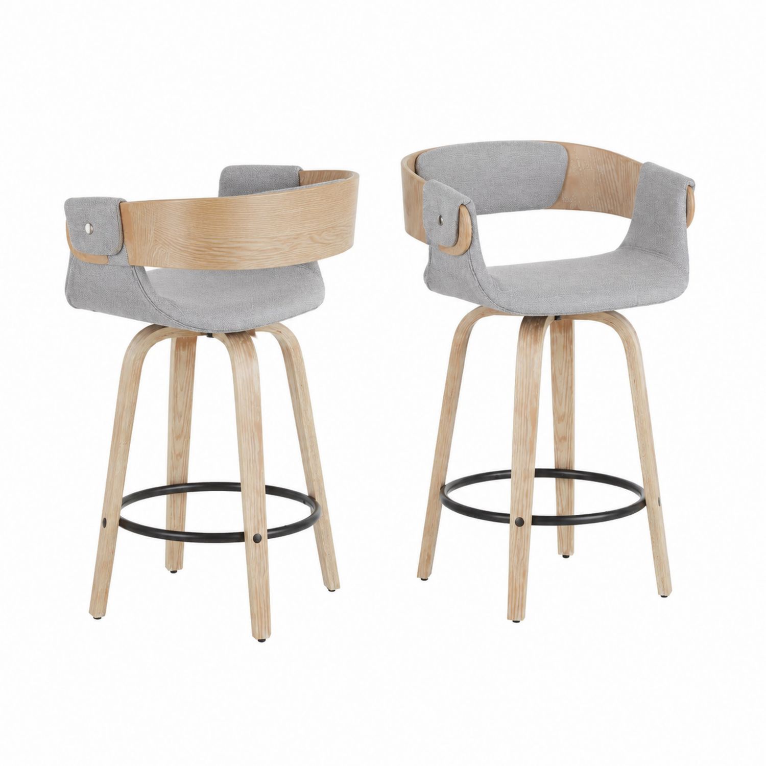 Set di sgabelli da bar in legno e tessuto grigio-arviler
