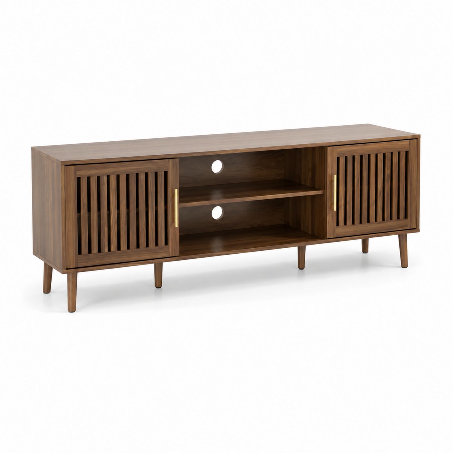 Mobile TV in legno con ante scanalate, 180x40x50 cm-arviler