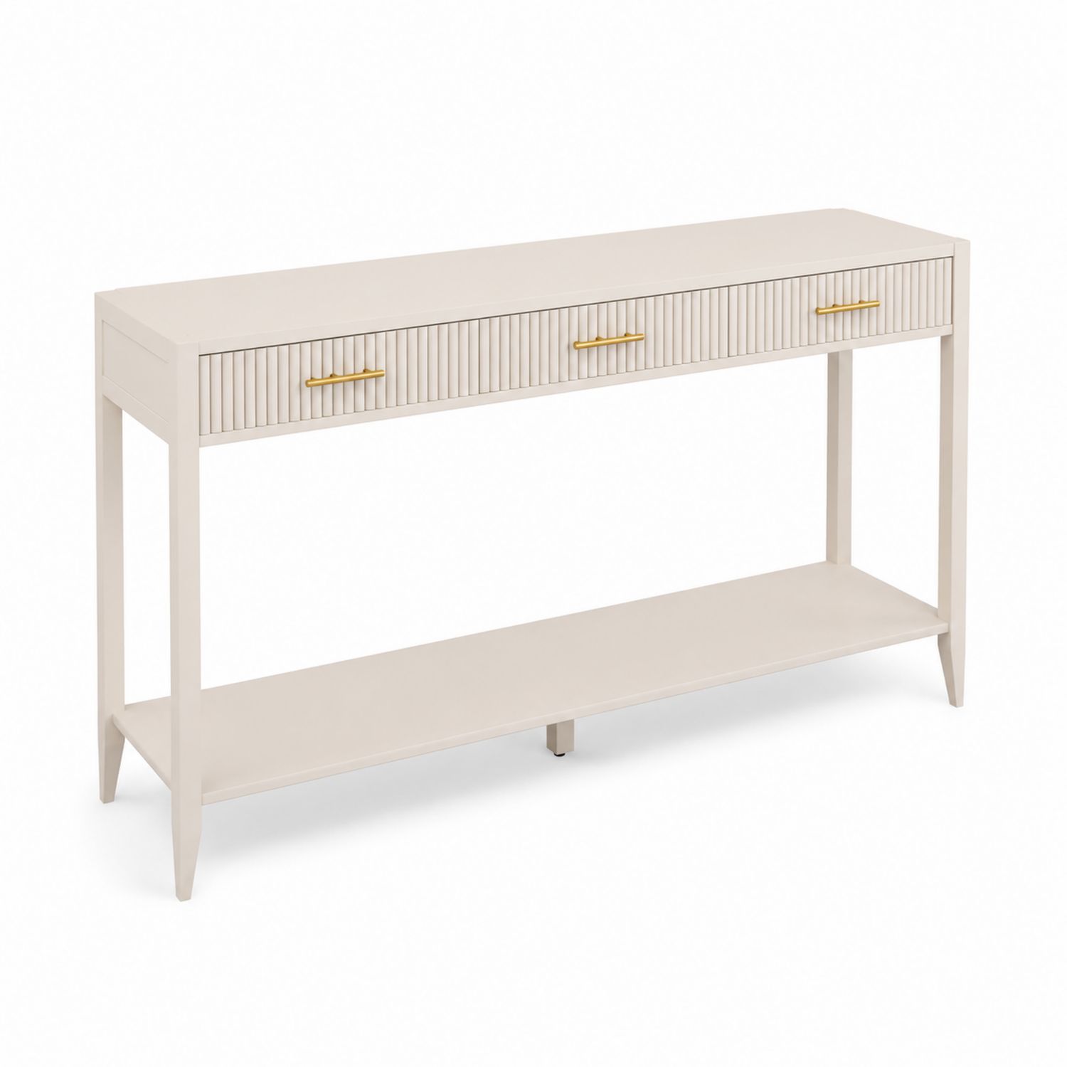 Consolle in Legno con Due Cassetti in Bianco con Maniglie Dorate-arviler