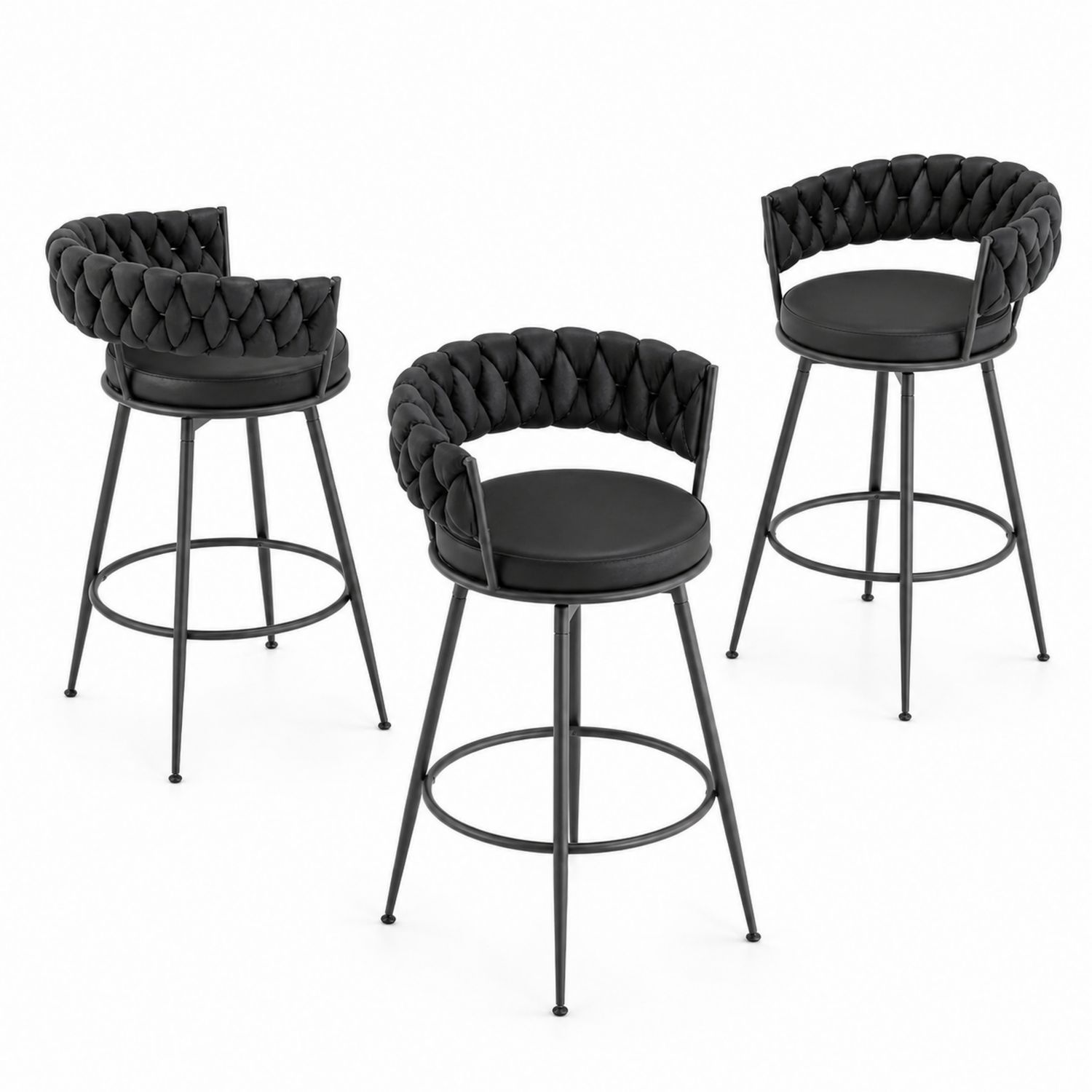 Set di 3 sgabelli da bar in metallo e pelle nera-arviler