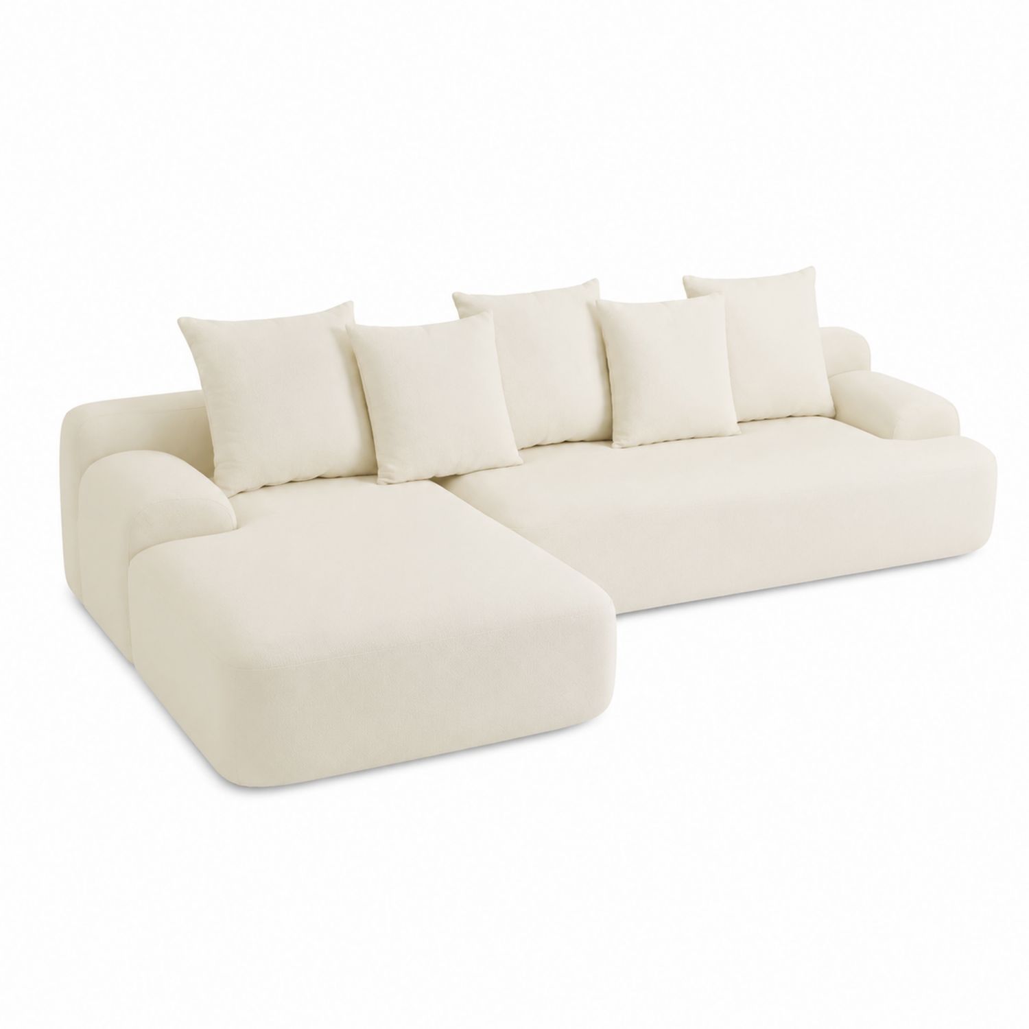 Divano componibile in tessuto beige con cuscini, 300x150 cm-arviler